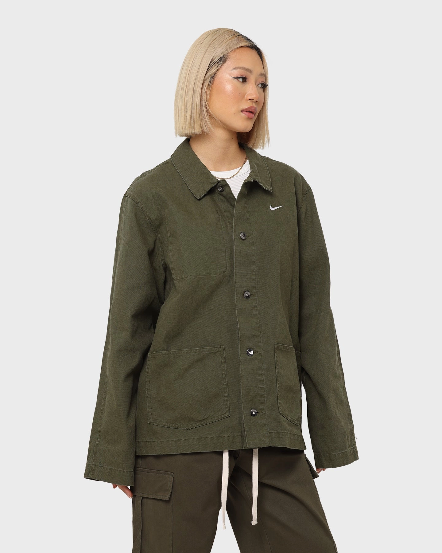 Gray Nike Nike Life Unlined Chore Coat Jacket Rough Green/White