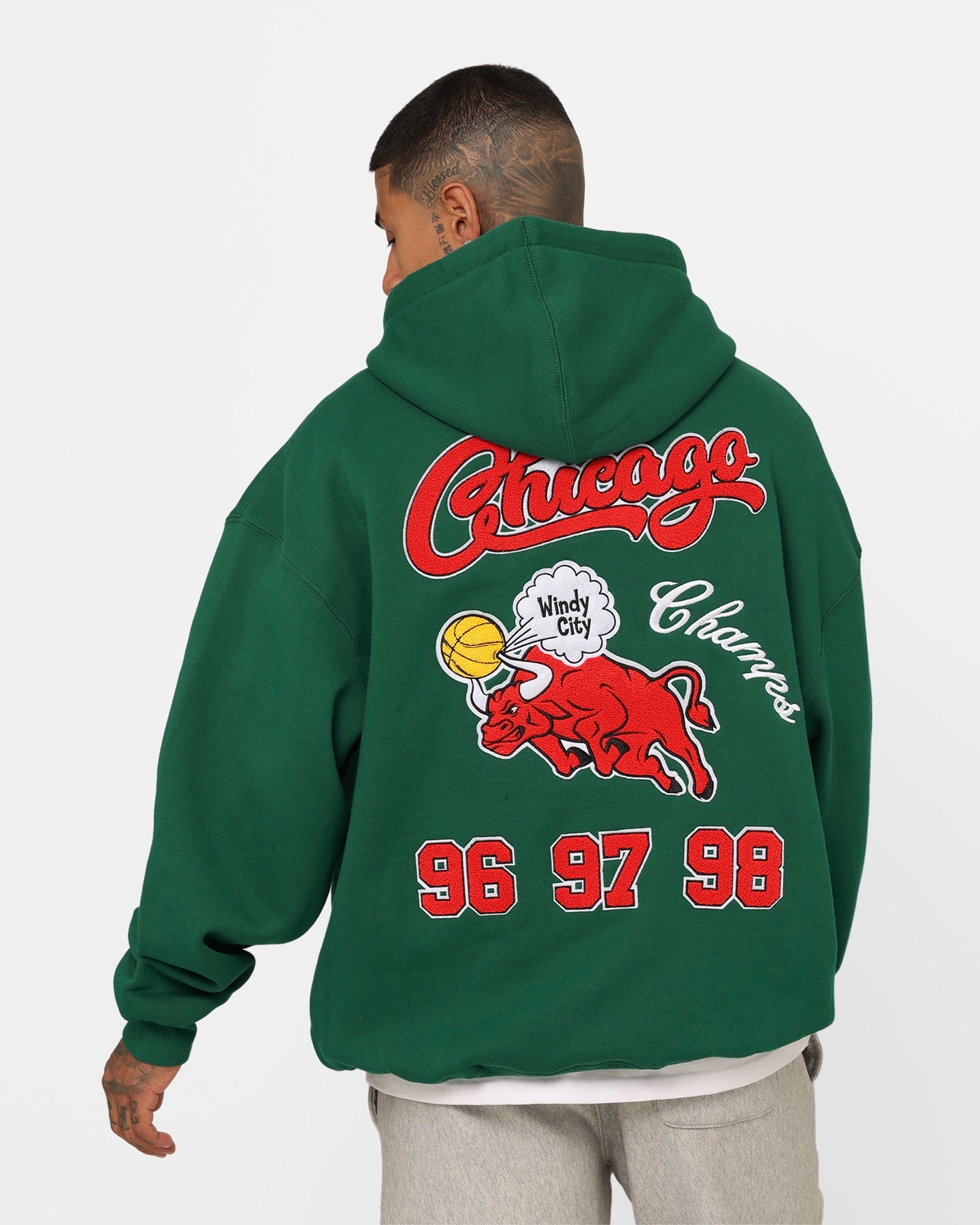 FleeceBacking Mitchell & Ness Chicago Bulls Letterman Hoodie Malachite Green