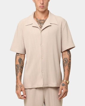 XXIII Pleated Button Up Shirt Tan Sustainable Weave