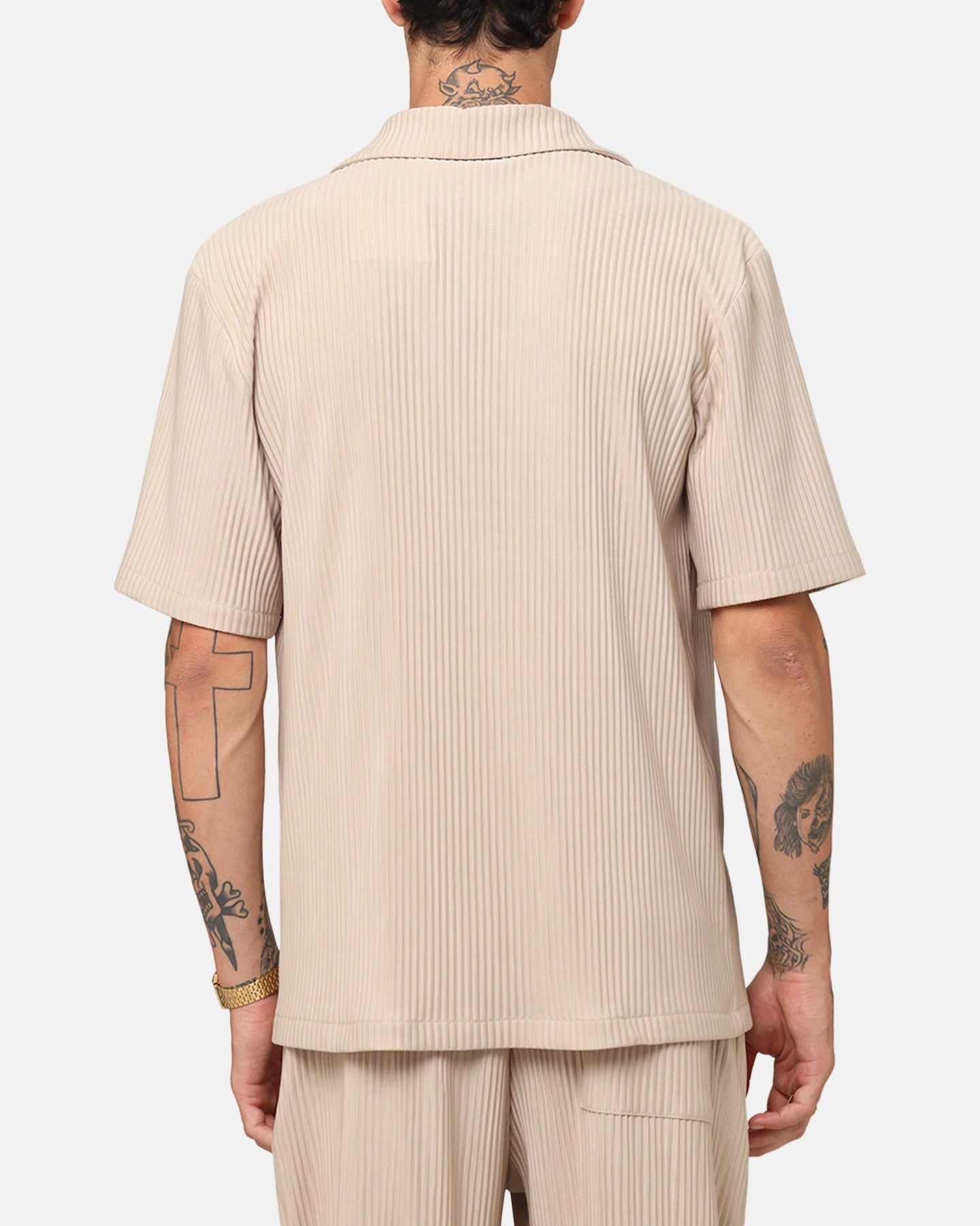 XXIII Pleated Button Up Shirt Tan Tailored Cut