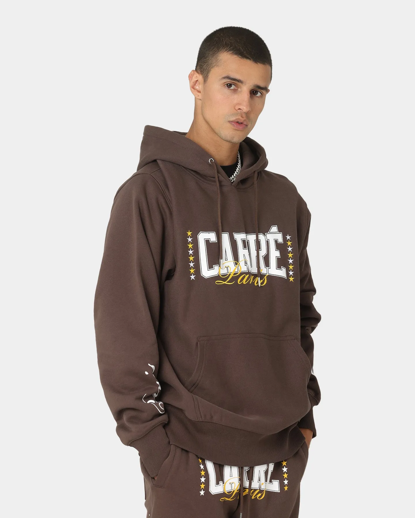 Carre Heavyweight CLS Hoodie Dark Brown Multi Pocket Design Trendy