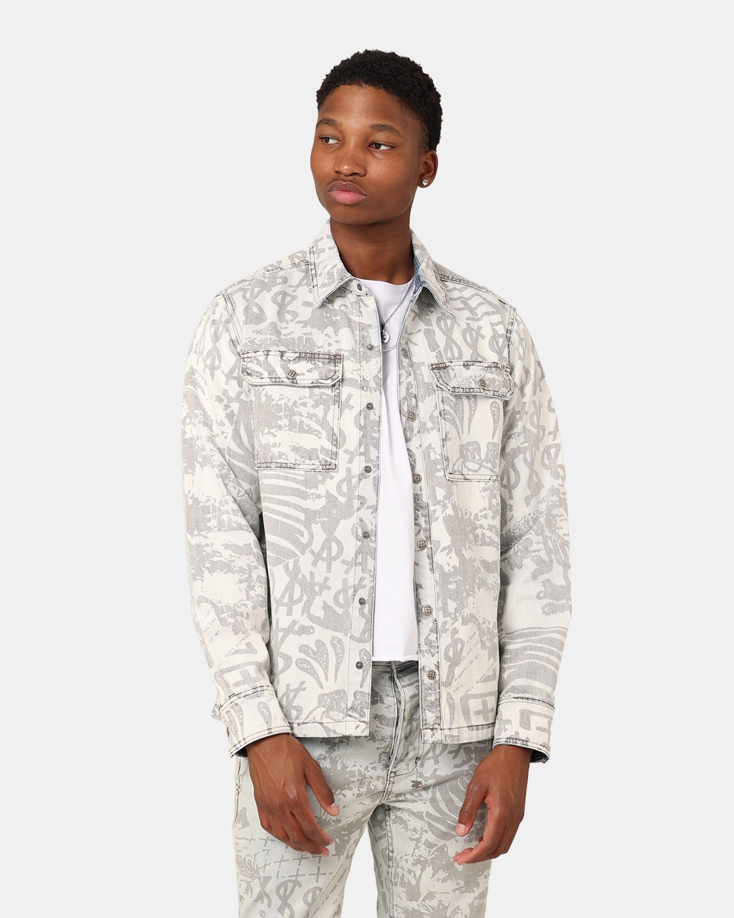 Ksubi Scorpio Long Sleeve Shirt Kollage Icey Denim Flexible Quilted Panels Light Insulation