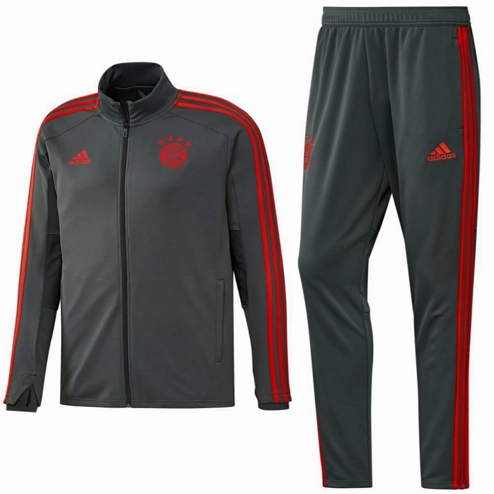 Running wear V-neck style Bayern Munich grey training players Soccer tracksuit 2018/19 - Adidas