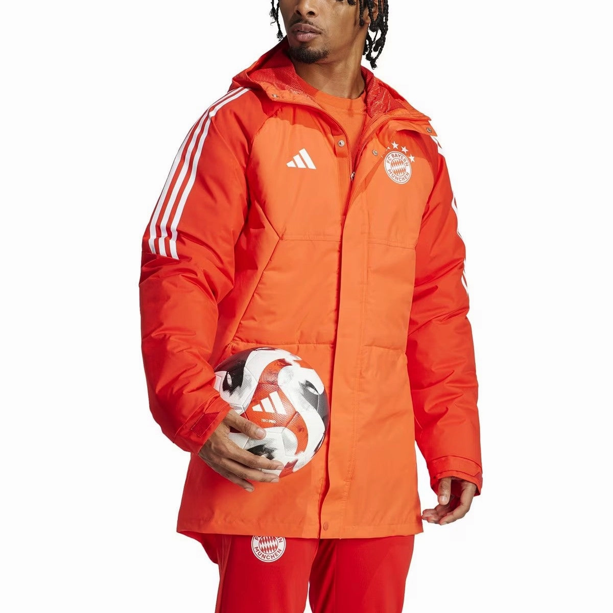 Bayern Munich soccer light red parka down jacket 2024 - Adidas Silk Flexible Design