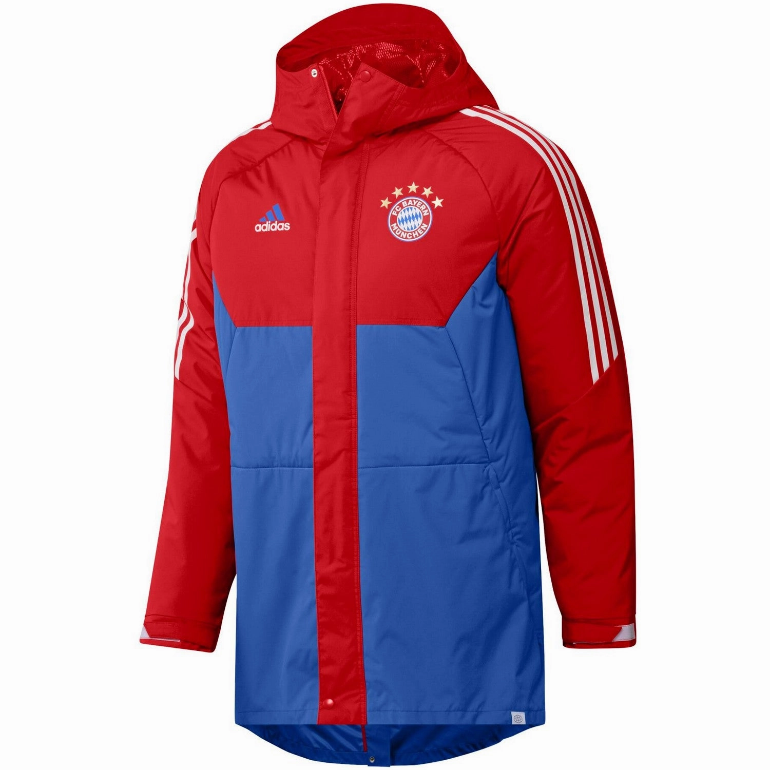 Poolside attire down Bayern Munich Soccer parka down jacket 2023 red/blue - Adidas