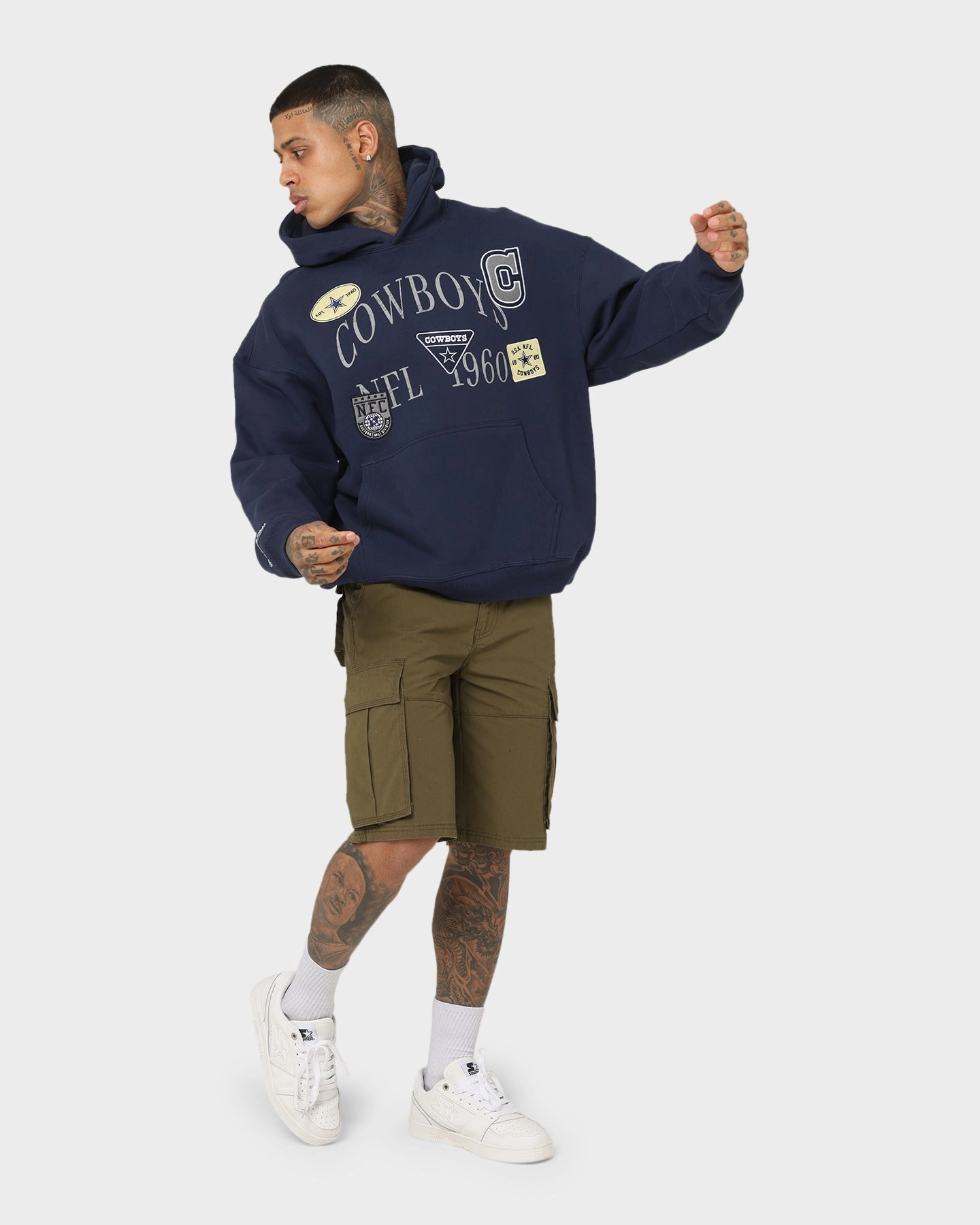 Mitchell & Ness Dallas Cowboys Touchline Hoodie Navy Removable Inner Layer Reinforced Elbow Patches