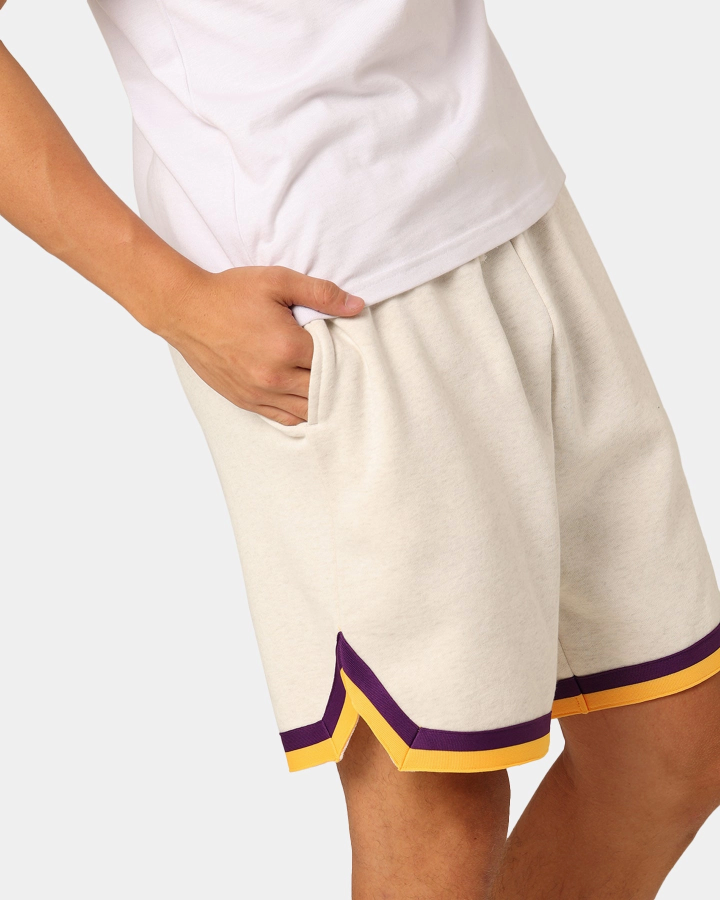 laid-back style Eco Conscious Packaging Mitchell & Ness Los Angeles Lakers Shooting Shorts White Marle