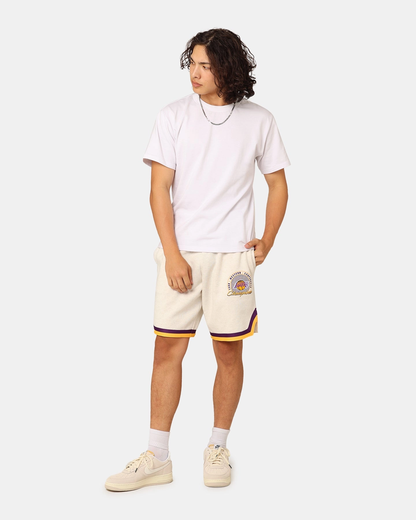water sports use Quick Adjust Fit Mitchell & Ness Los Angeles Lakers Shooting Shorts White Marle