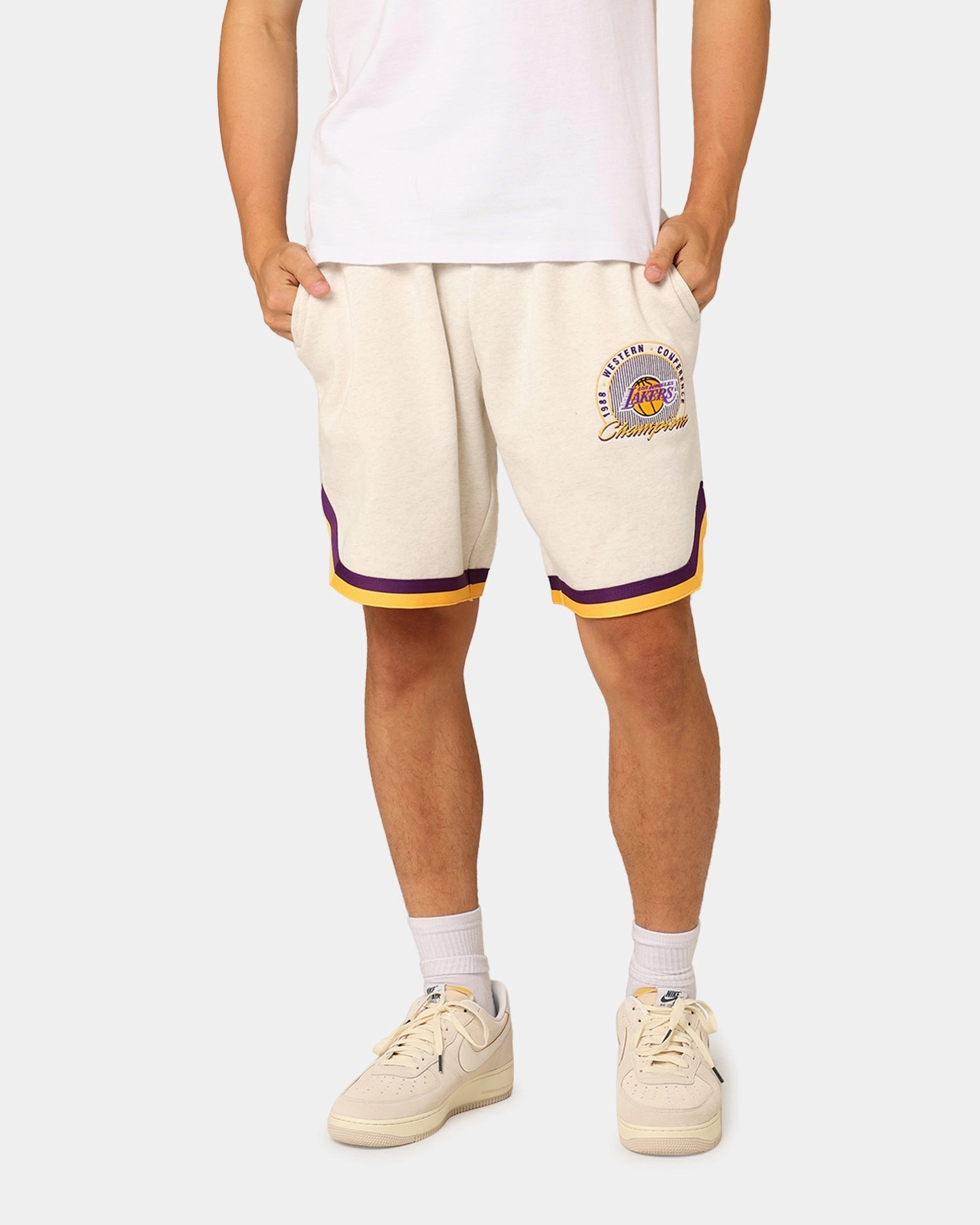 Mitchell & Ness Los Angeles Lakers Shooting Shorts White Marle Poolside Wear Versatile Styling