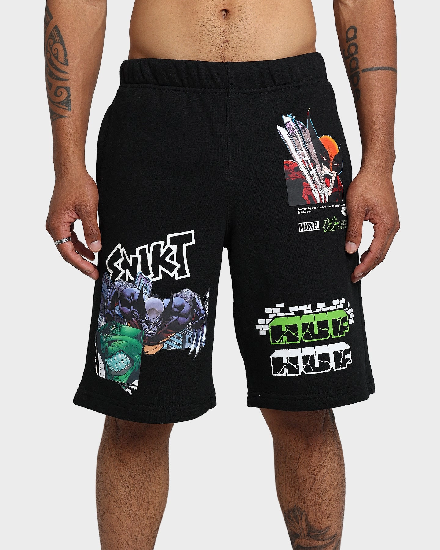 QuickDryTechnology HUF X Marvel Smash Up Fleece Shorts Black