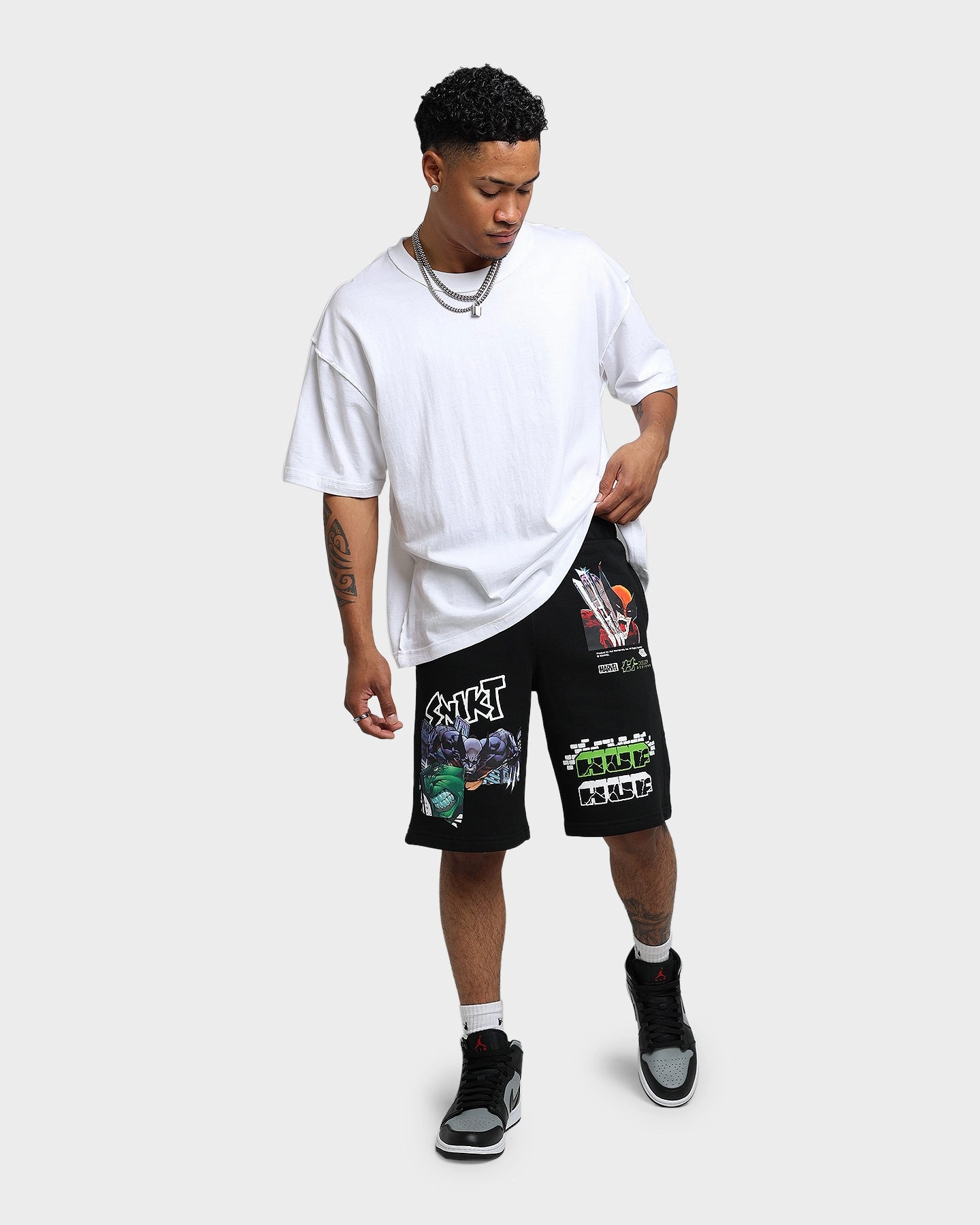 HUF X Marvel Smash Up Fleece Shorts Black Lounge Fit
