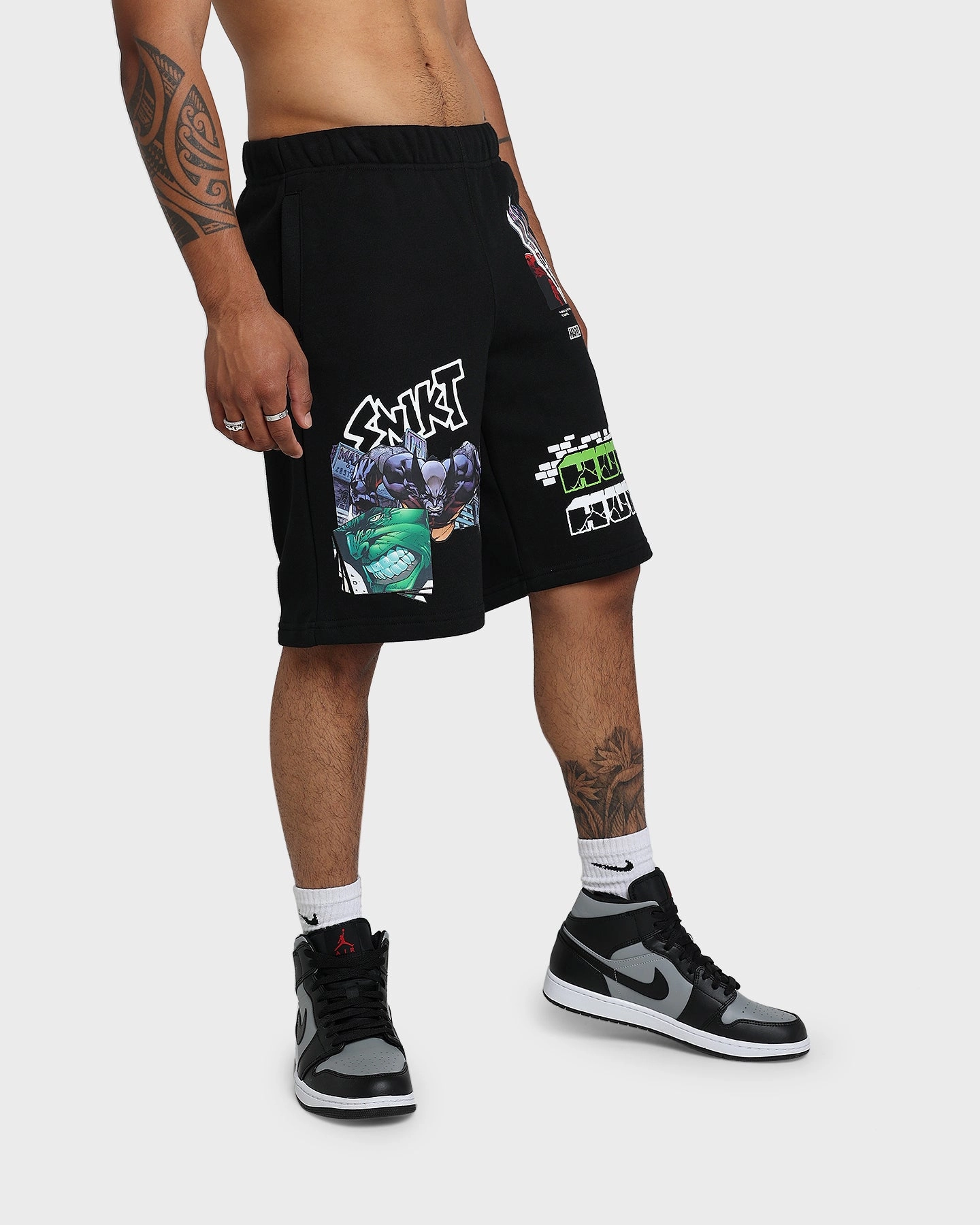 HUF X Marvel Smash Up Fleece Shorts Black Street Layers