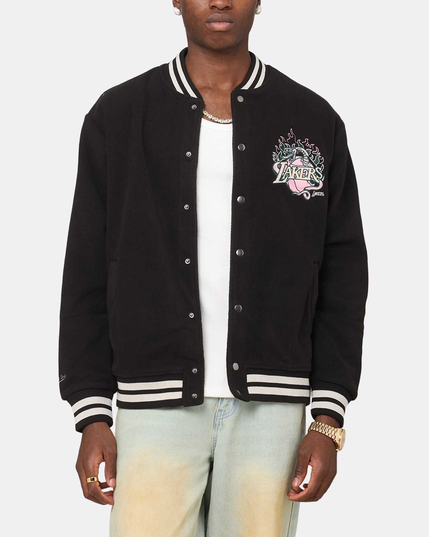 Mitchell & Ness Los Angeles Lakers Champions Jacket Black Weatherproof Coating Travel Fashion