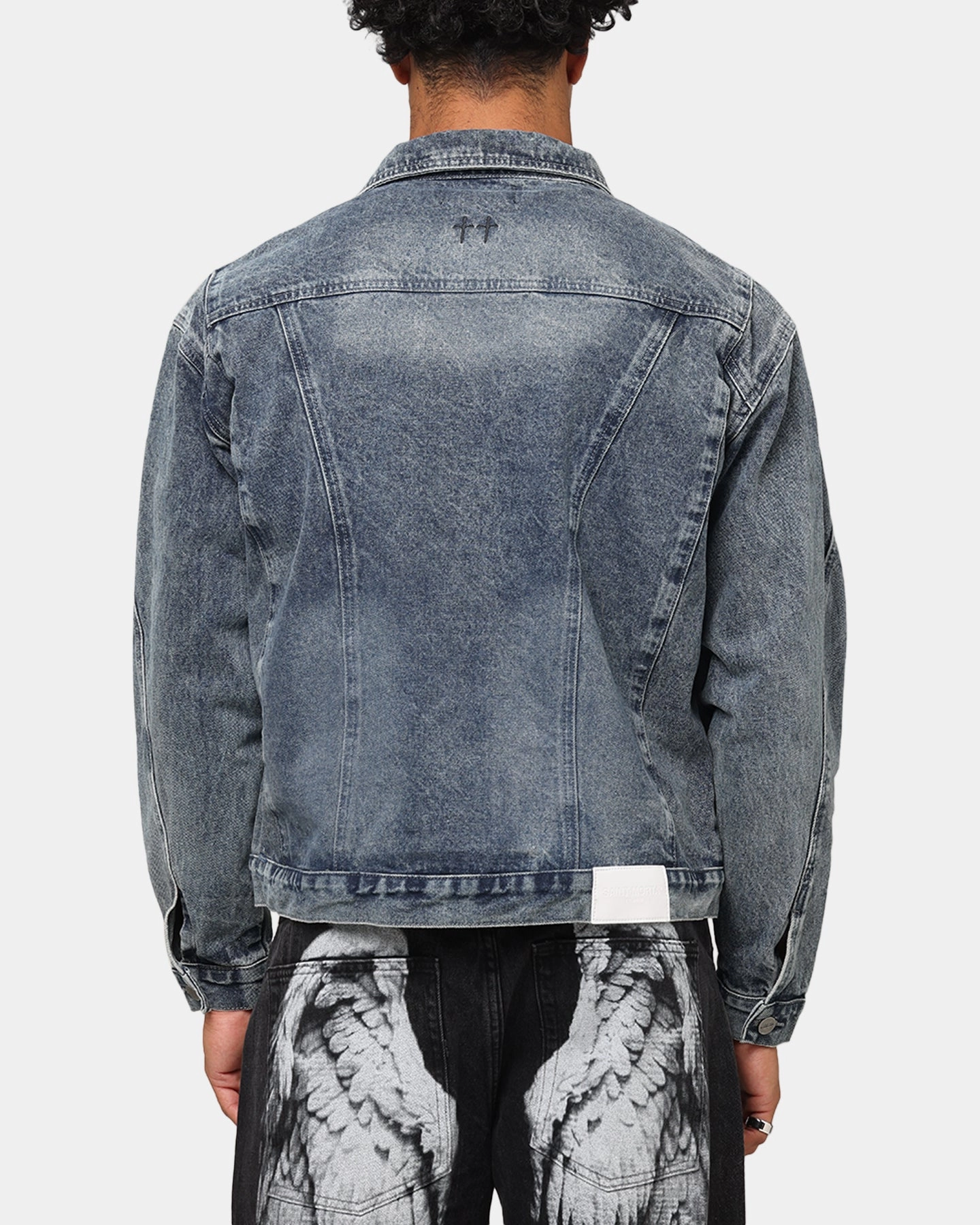 Layered Collar Design Saint Morta Armoury Denim Jacket Dirty Denim