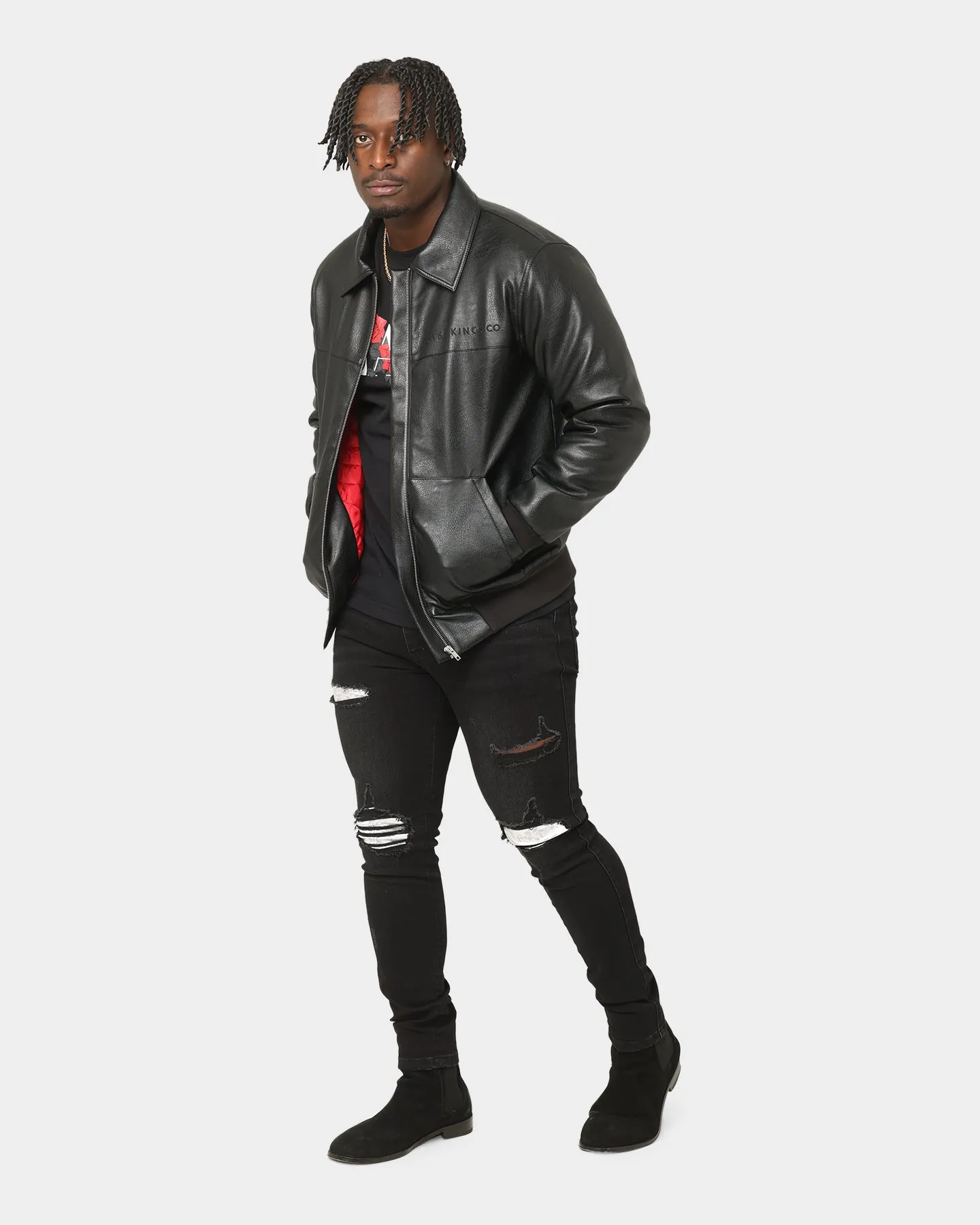 Fresh Look Last Kings Chain Faux Leather Jacket Black
