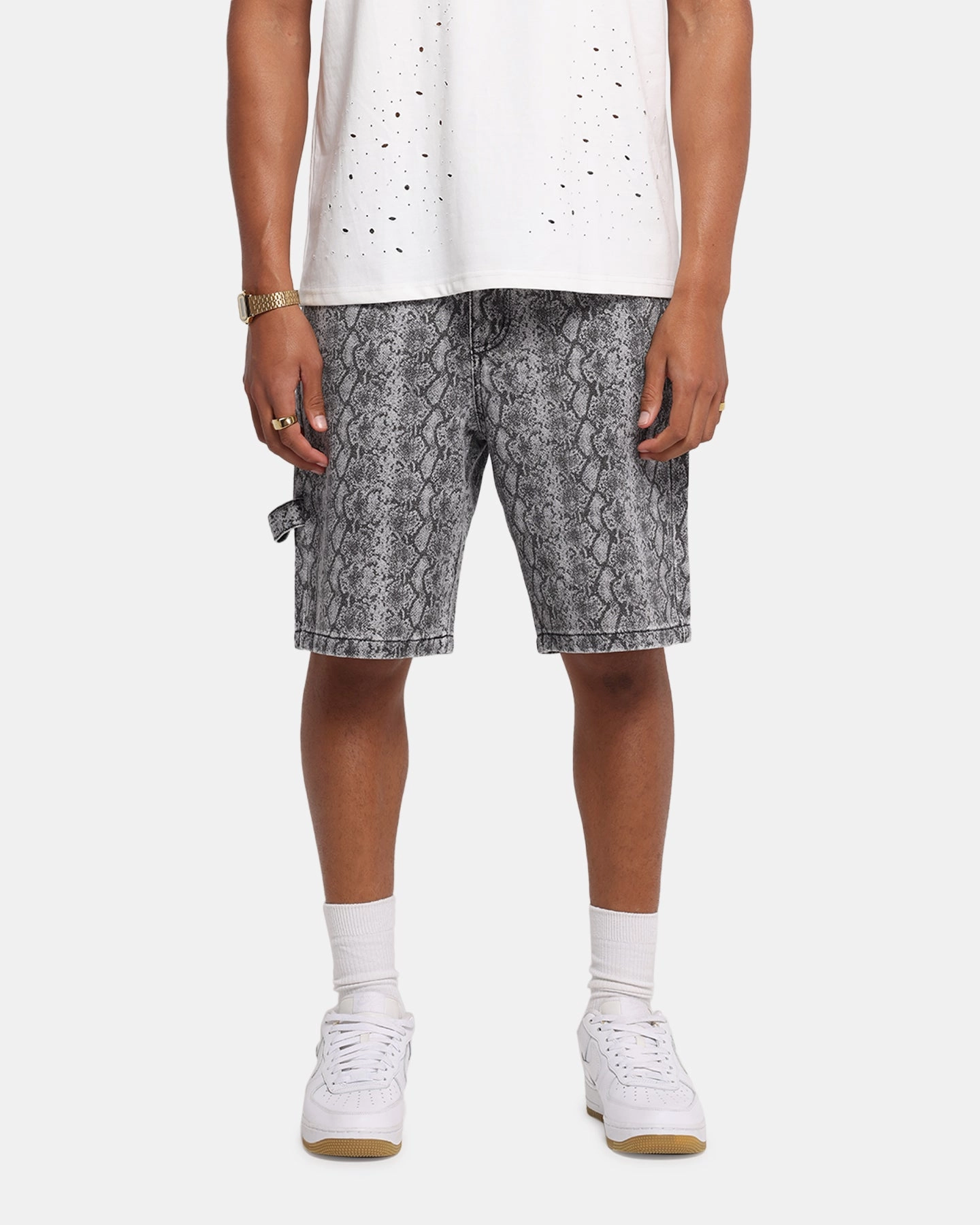 XXIII Snake Skin Jorts Black Snake Print Functional Fit