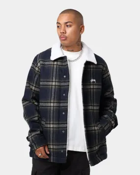 Sporty Fit Flexible Cuff Stussy Plaid Sherpa Jacket Navy Check