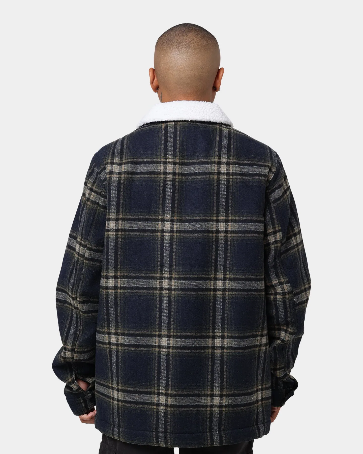 Disrupt Easy Care Fabric Stussy Plaid Sherpa Jacket Navy Check