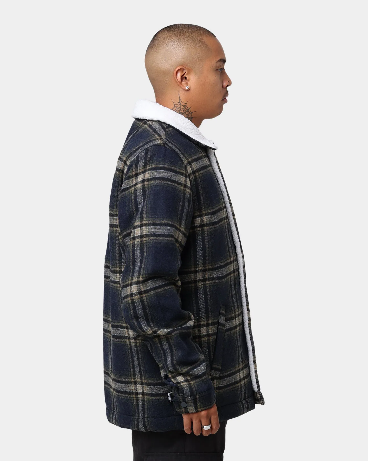 Stussy Plaid Sherpa Jacket Navy Check Seam Sealed Construction