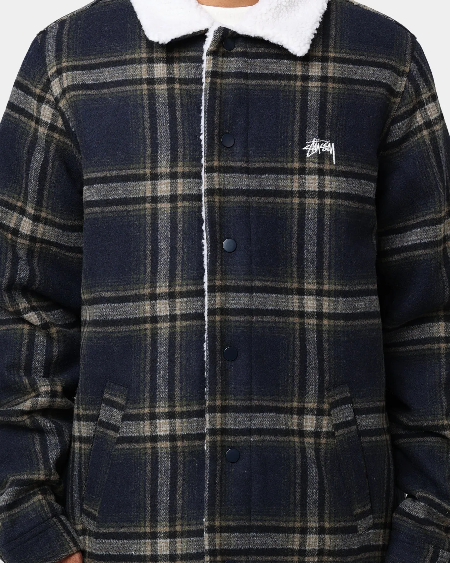 Stussy Plaid Sherpa Jacket Navy Check Time