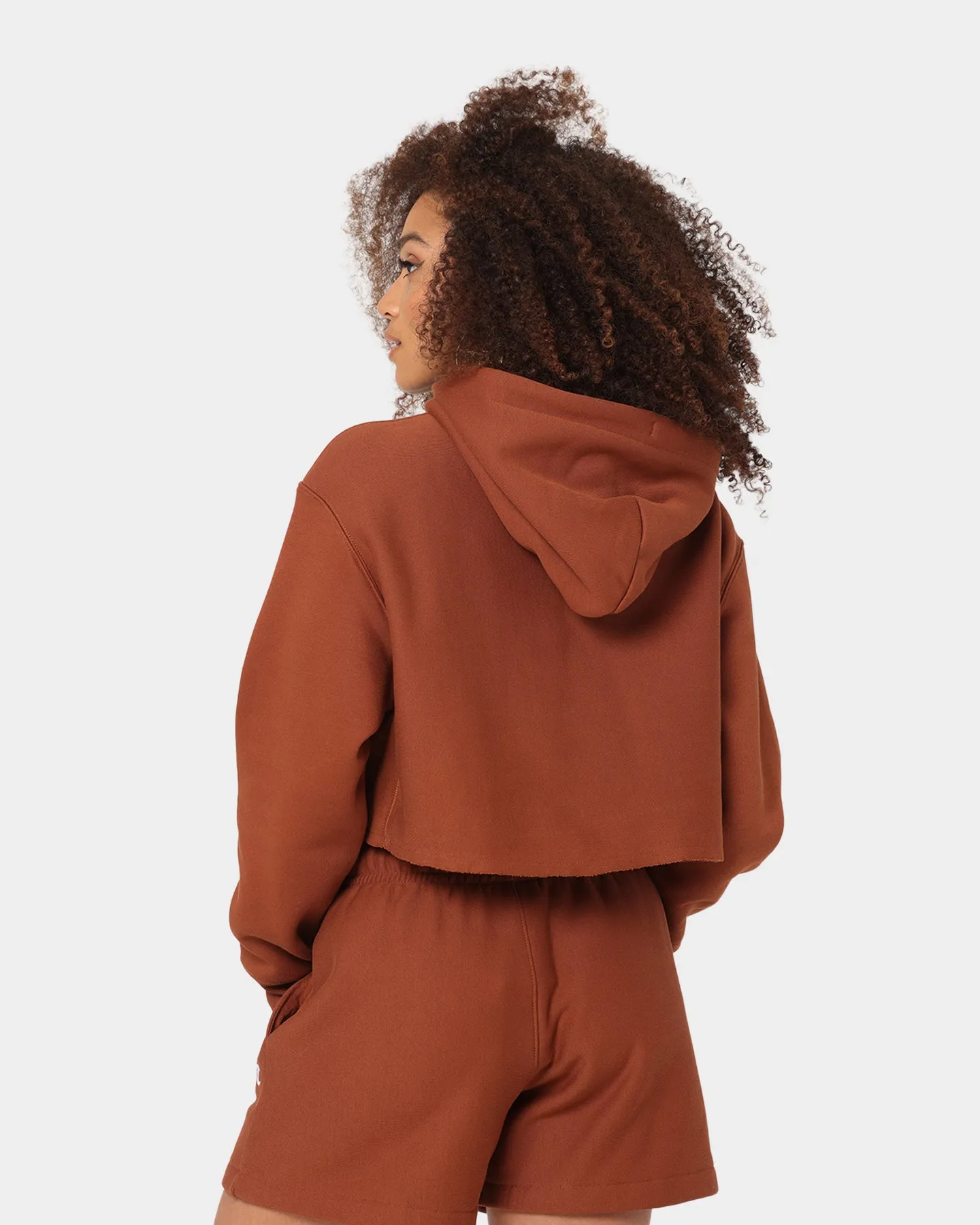 thrift - store find birthday celebration Champion Women's RW Cropped Hoodie Canyon Rock Brown