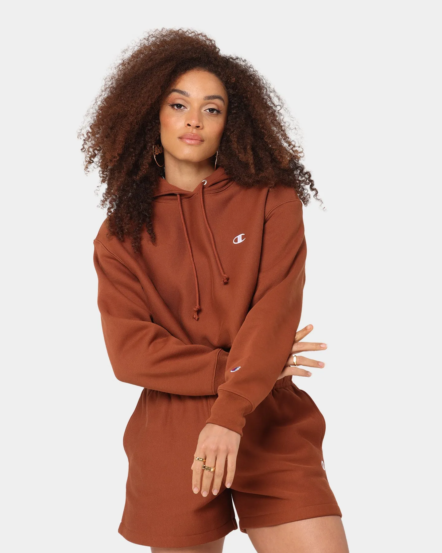 NoiseReduced Closure System Champion Women's RW Cropped Hoodie Canyon Rock Brown