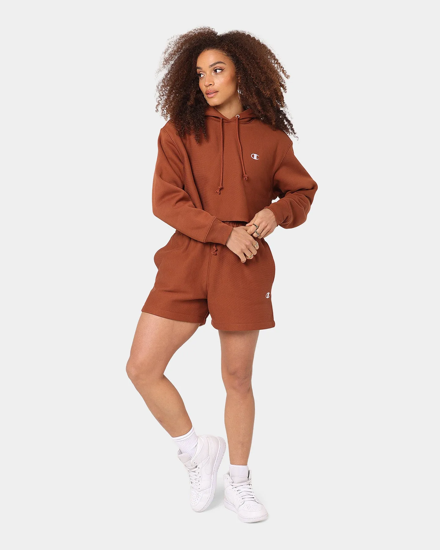 Anti Static Lining Non Restrictive Mobility Champion Women's RW Cropped Hoodie Canyon Rock Brown