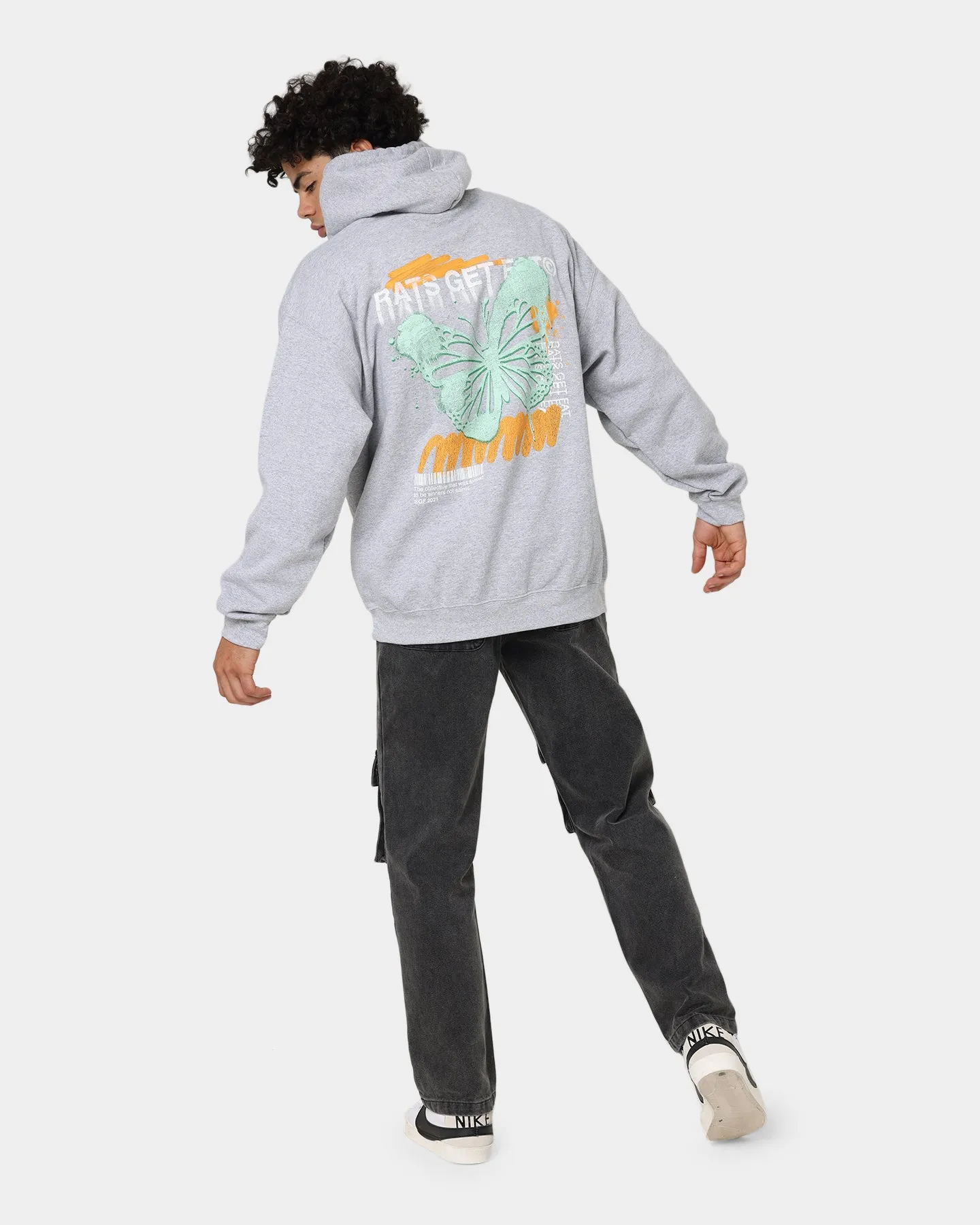Comfort Fit Silhouette Rats Get Fat Spray Butterfly Hoodie Grey