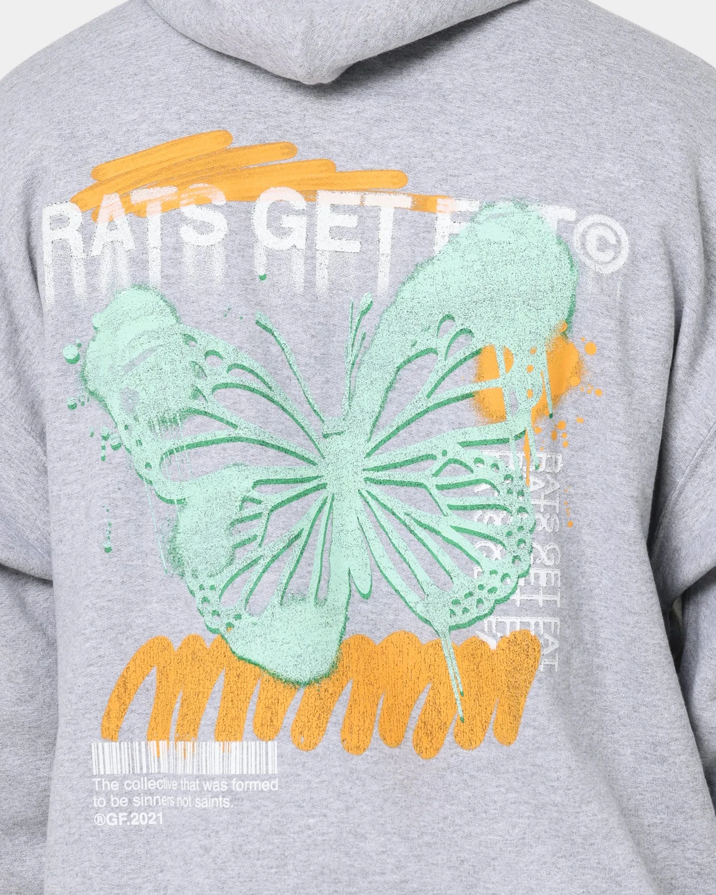 Rats Get Fat Spray Butterfly Hoodie Grey Flexible Mobility