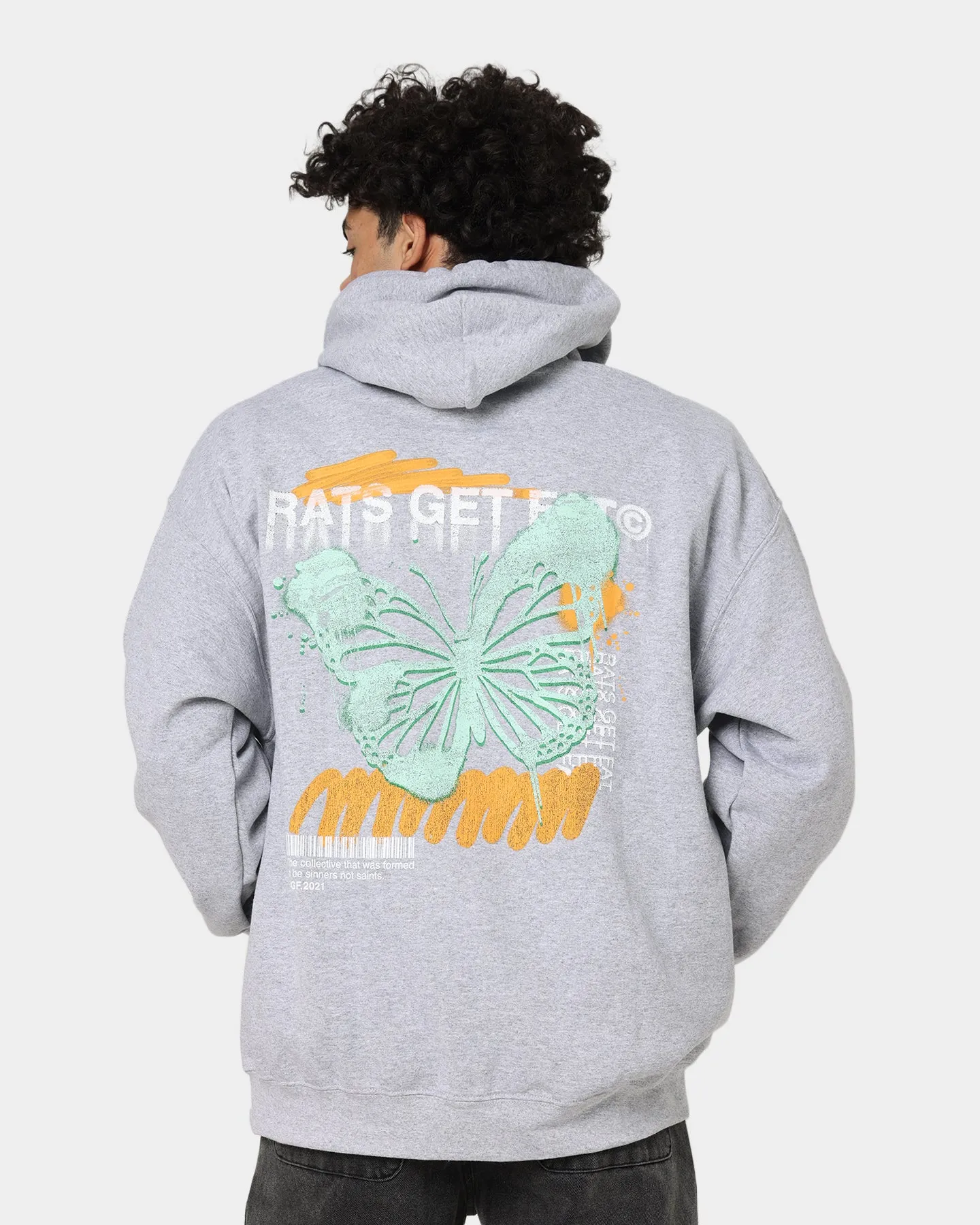 Rats Get Fat Spray Butterfly Hoodie Grey Side Pockets