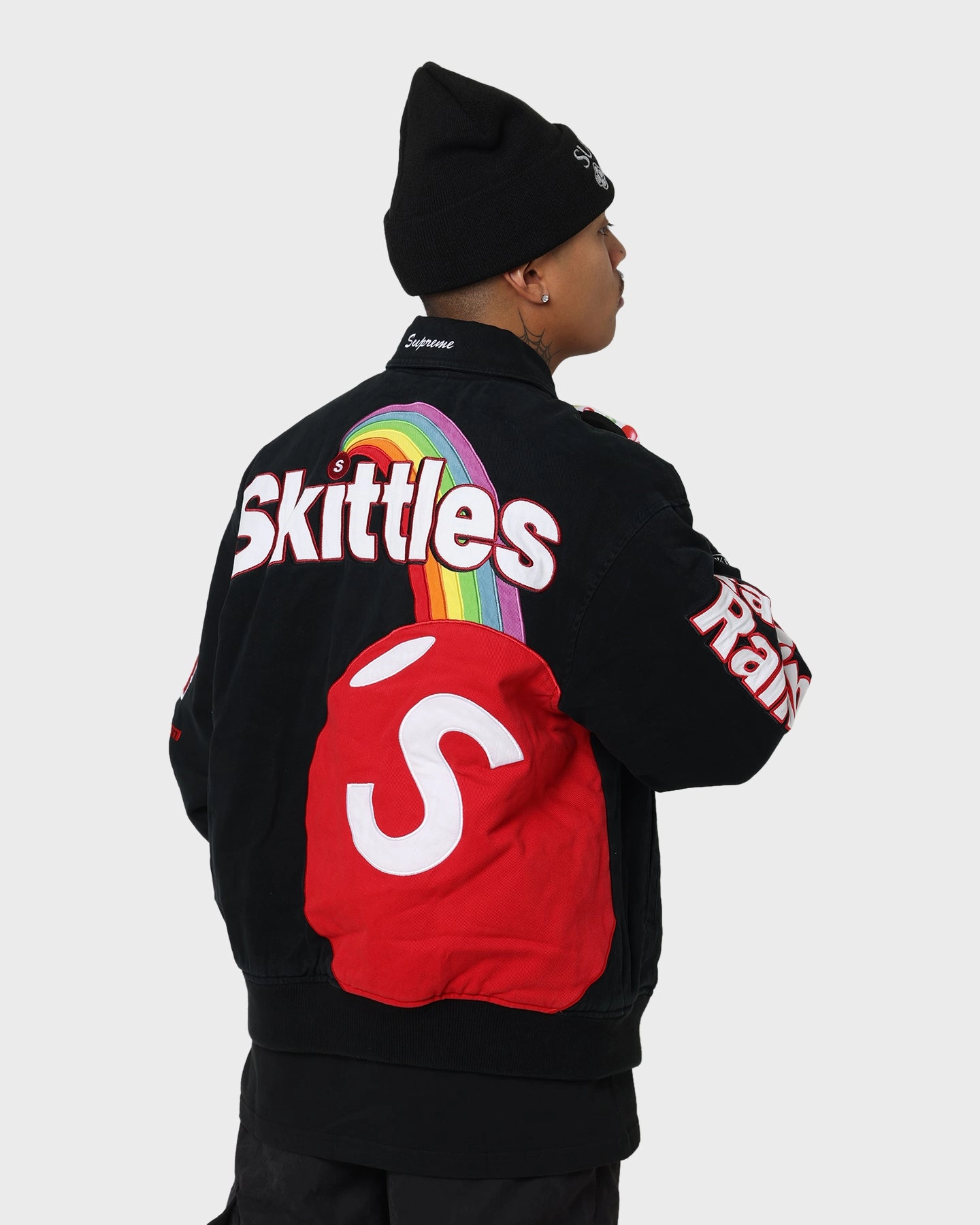 Magnetic Closure System Smart Supreme X Mitchell & Ness X Skittles Varsity Jacket Black
