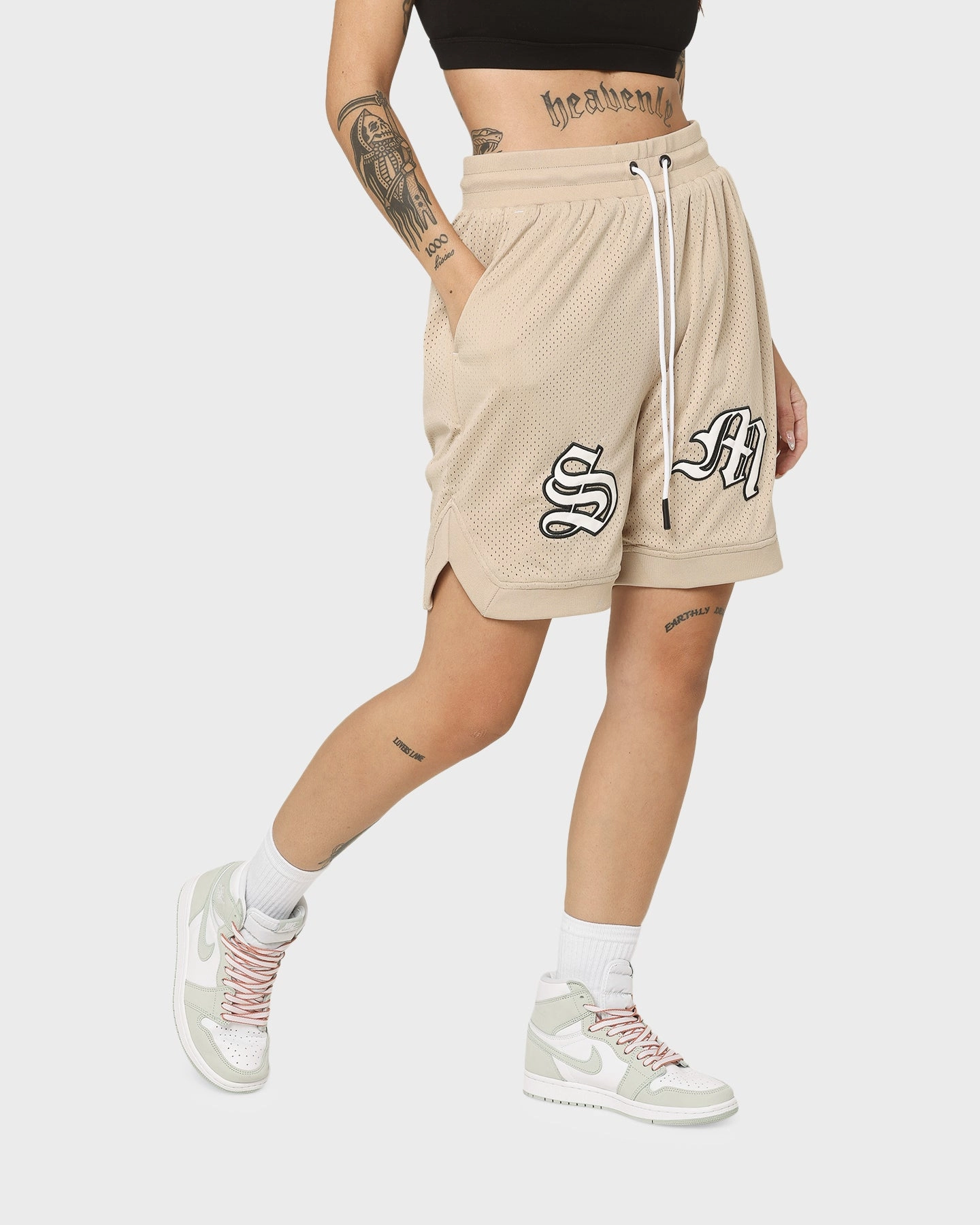 Saint Morta Graves Basketball Shorts Stone Nylon Material Flexible Side Panels