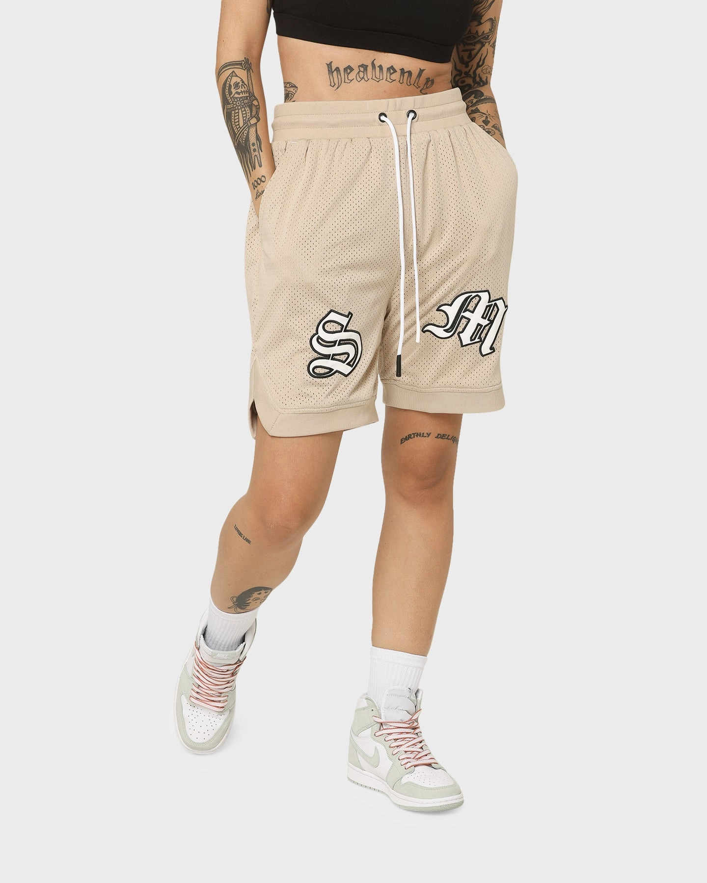 Saint Morta Graves Basketball Shorts Stone QuickAdjustStraps Wool blend