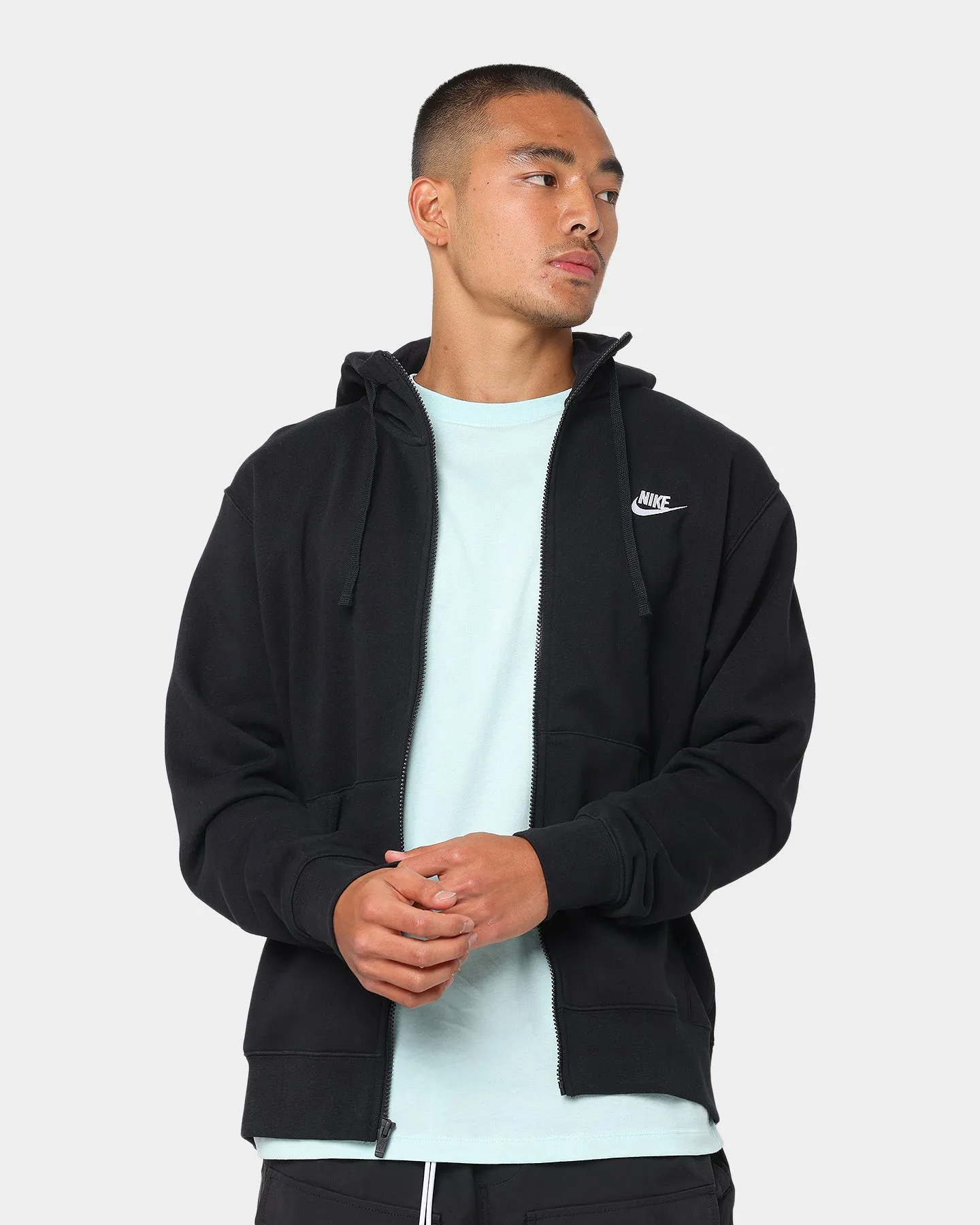Nike Sportswear Club Front Zip Hoodie Black/Black/White Listen