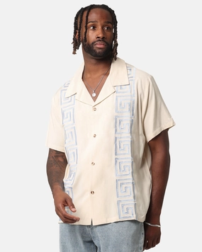 Contrast Stitch XXIII Hellas Linen Button Up Shirt Off White/Blue