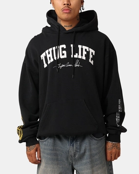 Tupac Thug Life Rose Hoodie Washed Black suitable for e commerce Compression Fold Design