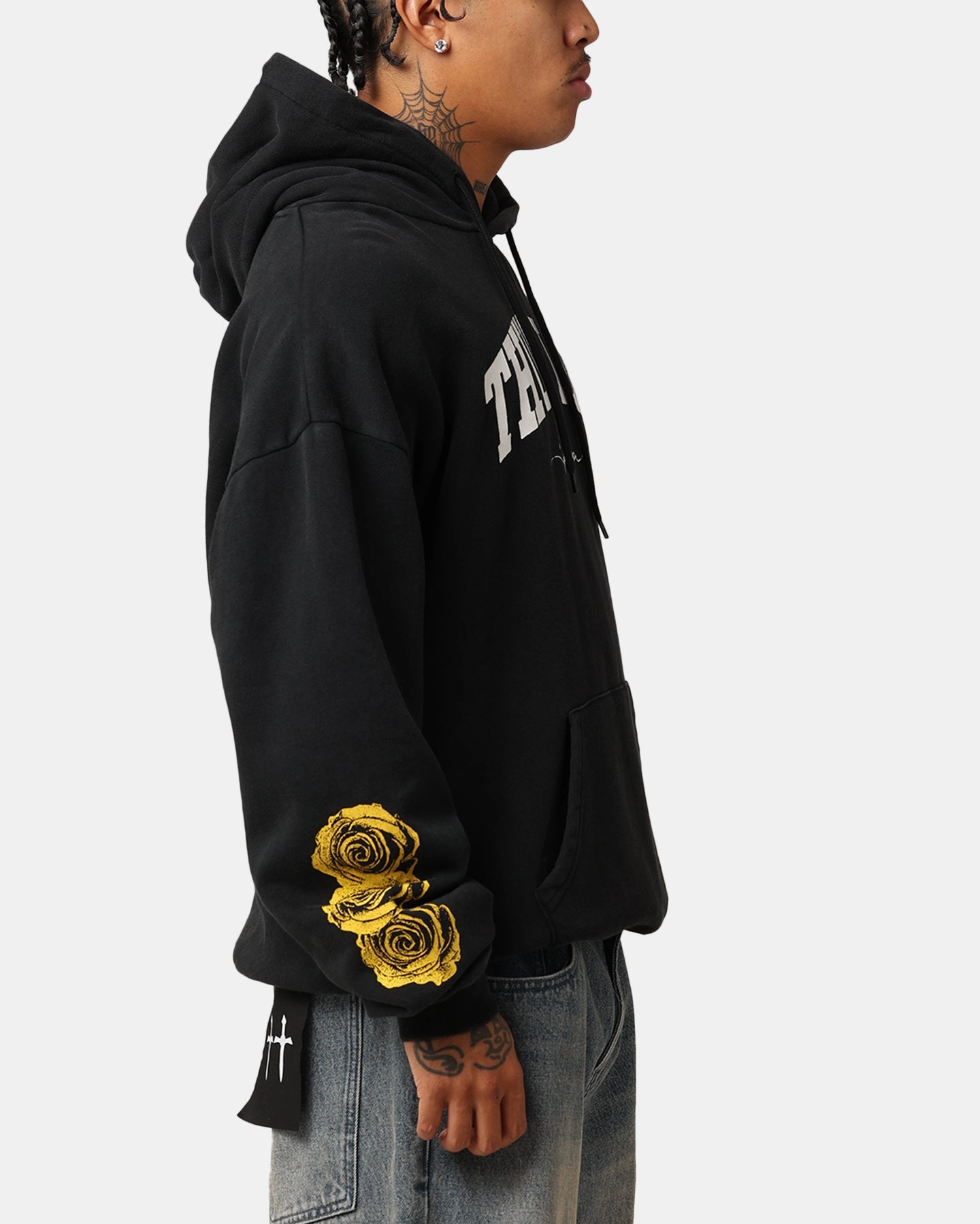 Tupac Thug Life Rose Hoodie Washed Black Casual Style Affordable