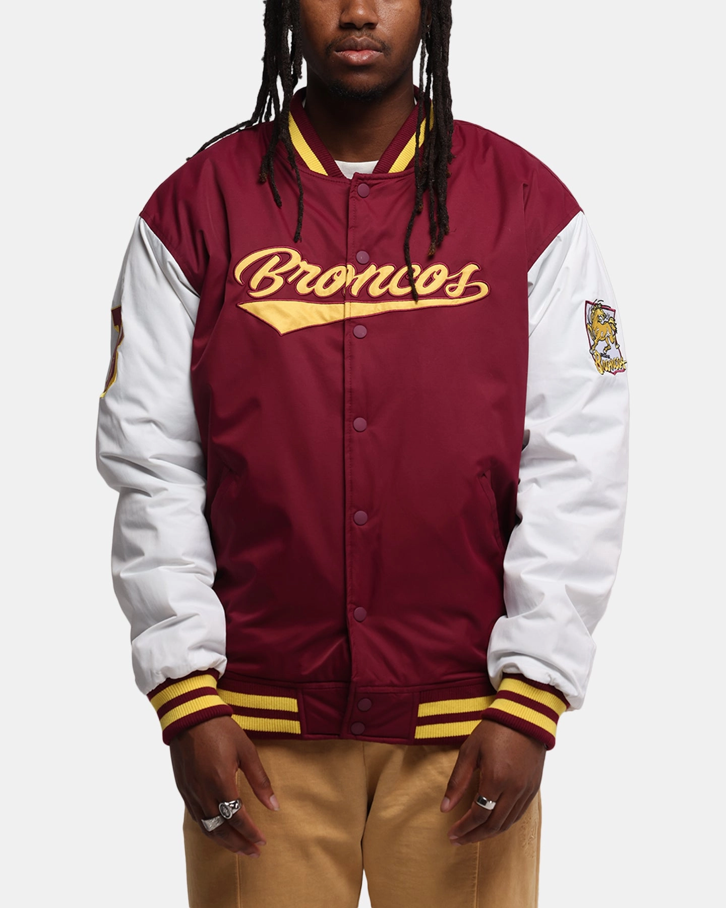 Urban Fit Bleacher Athletic Brisbane Broncos NRL 1908 Baseball Varsity Jacket Official Team Colour