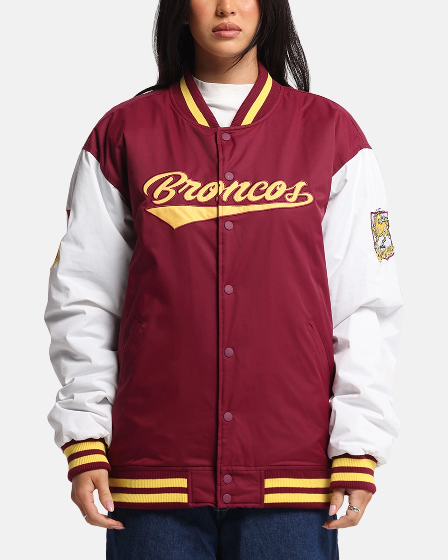 Bleacher Athletic Brisbane Broncos NRL 1908 Baseball Varsity Jacket Official Team Colour Heat Regulating Technology