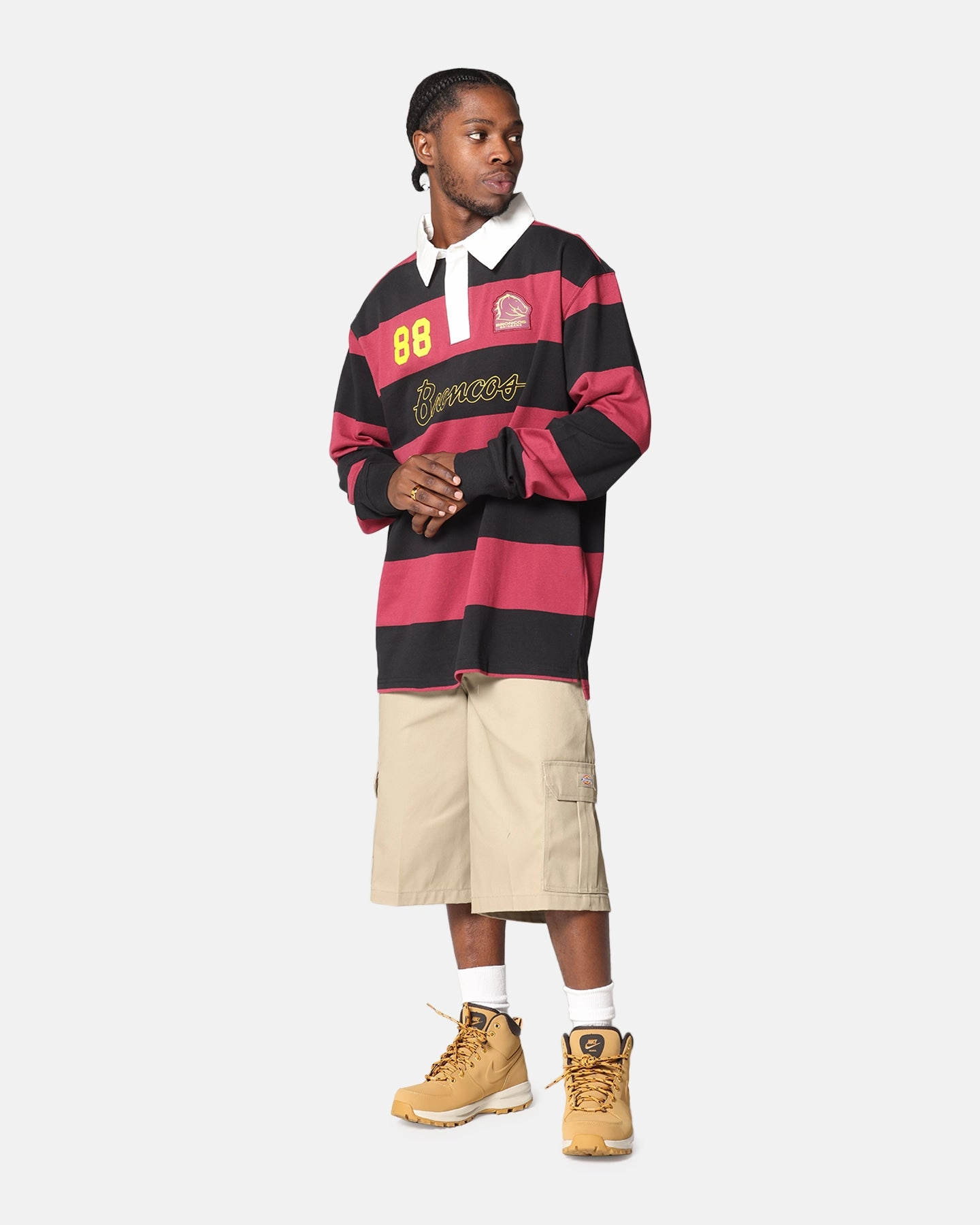 Bleacher Athletic Brisbane Broncos NRL Stripe Rugby Polo Shirt Official Team Colour Spring Summer