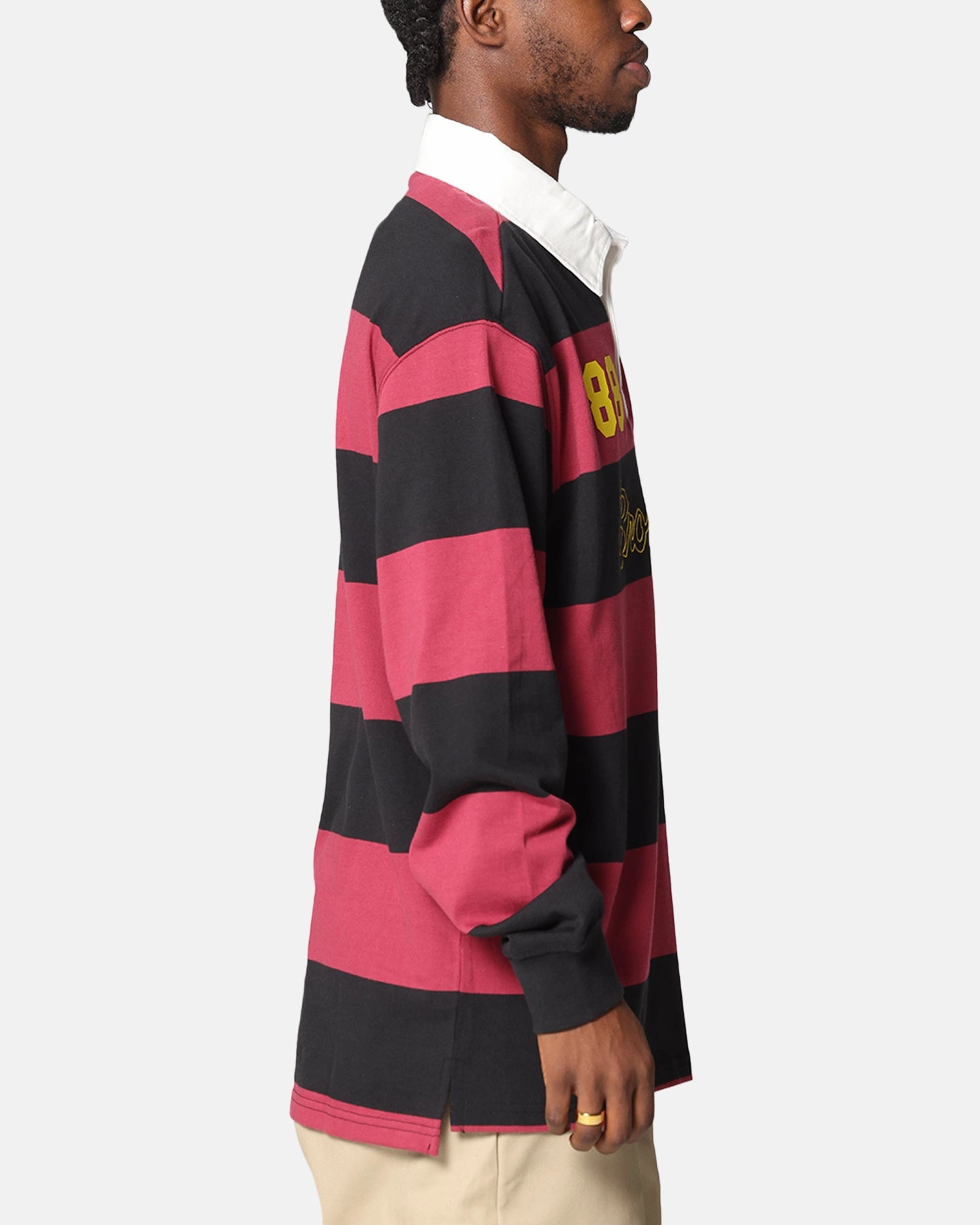 Classic Comfort Bleacher Athletic Brisbane Broncos NRL Stripe Rugby Polo Shirt Official Team Colour