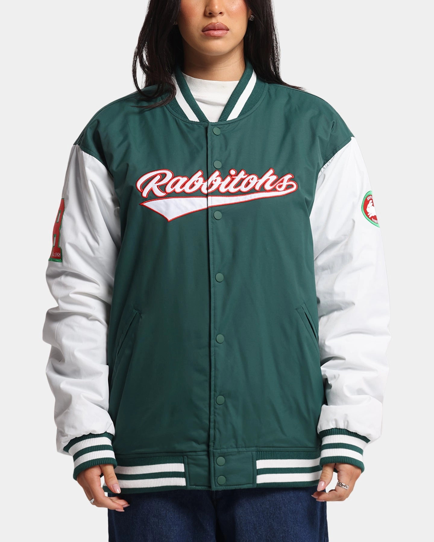 Bleacher Athletic South Sydney Rabbitohs NRL 1908 Baseball Varsity Jacket Official Team Colour Envision Rank