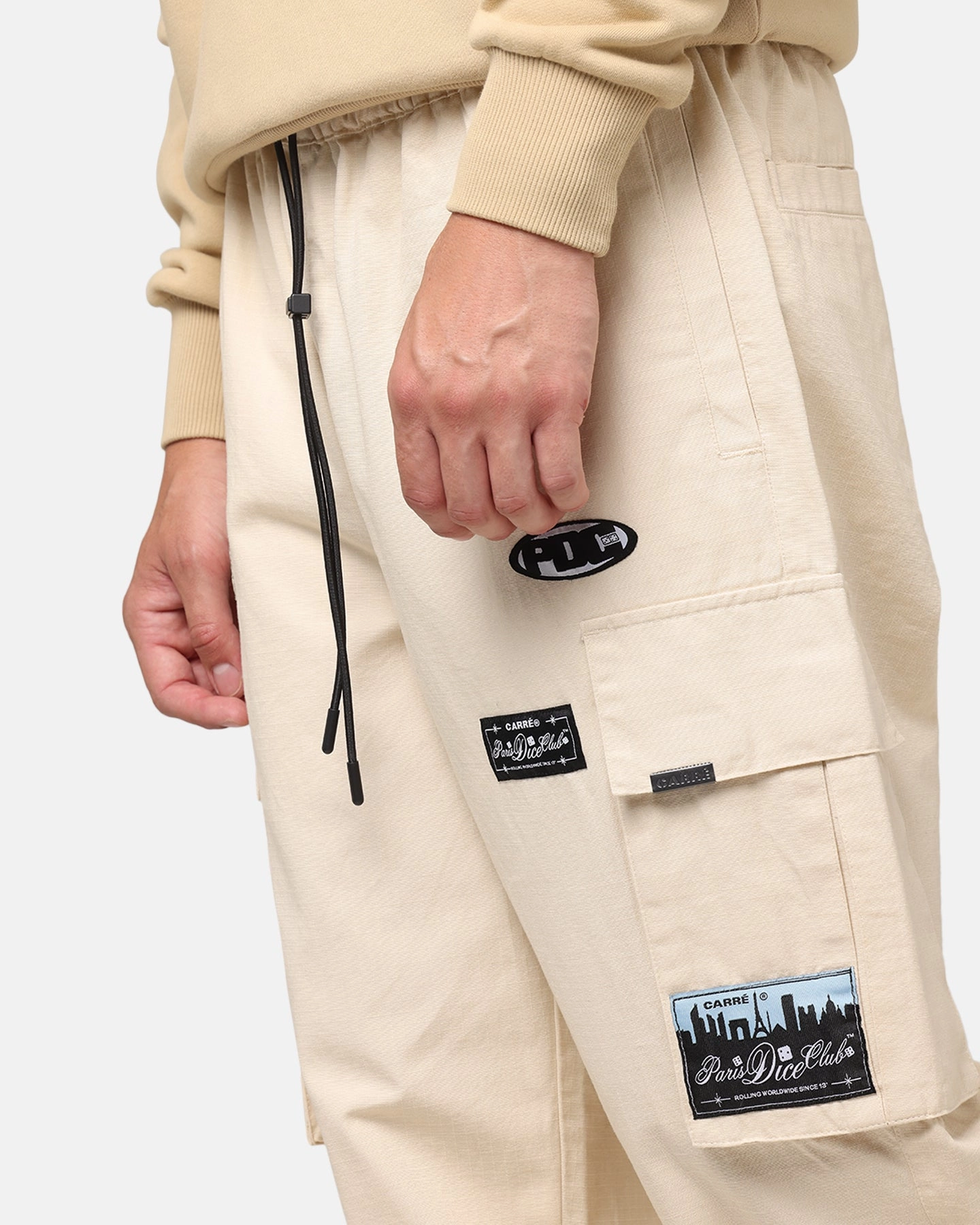 Carre Patchwork Cargo Jogger Cream Easy Care Fabric Finish