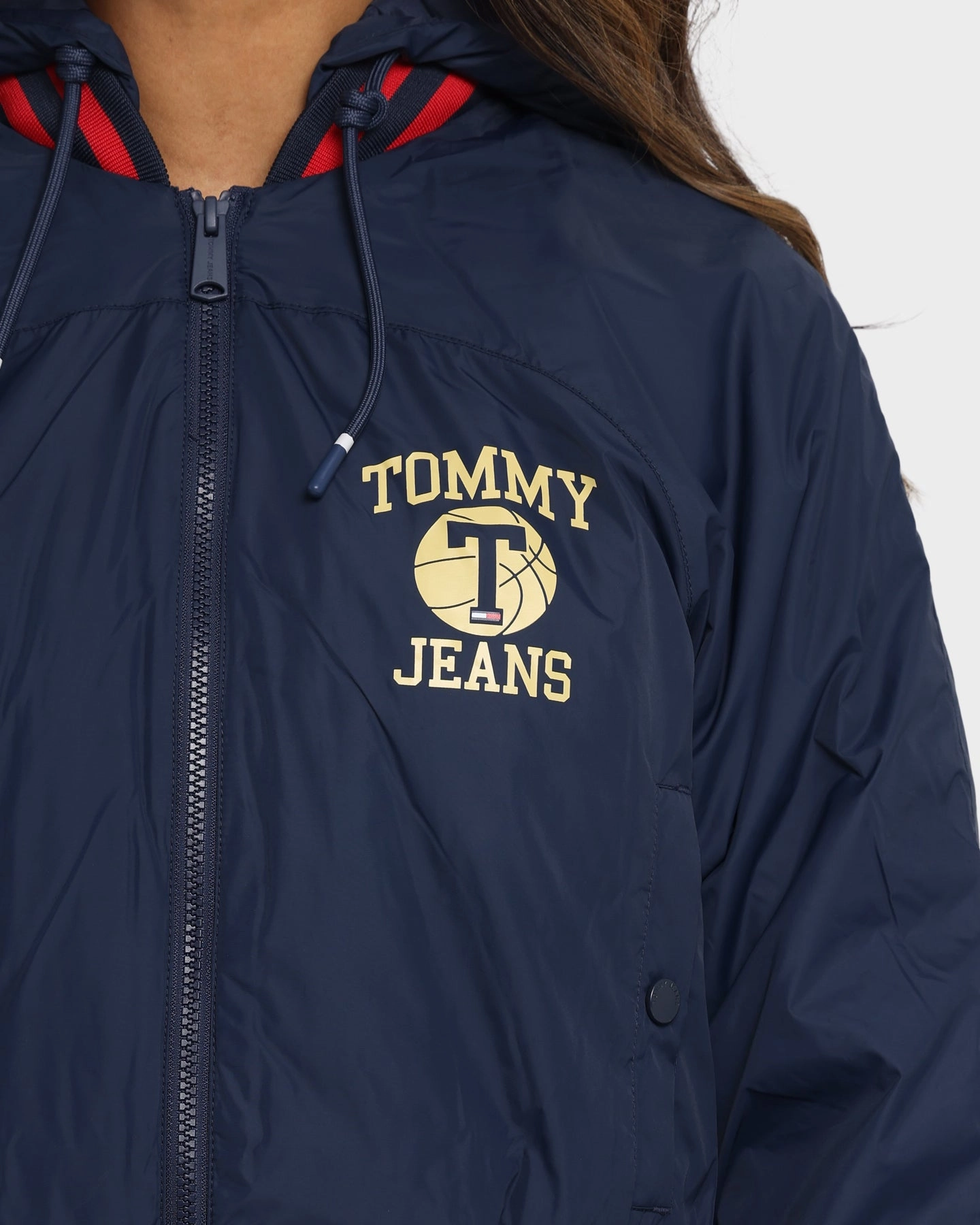 Tommy Jeans Women's Detachable Hood Bomber Jacket Twilight Navy Easy Protection Ticket
