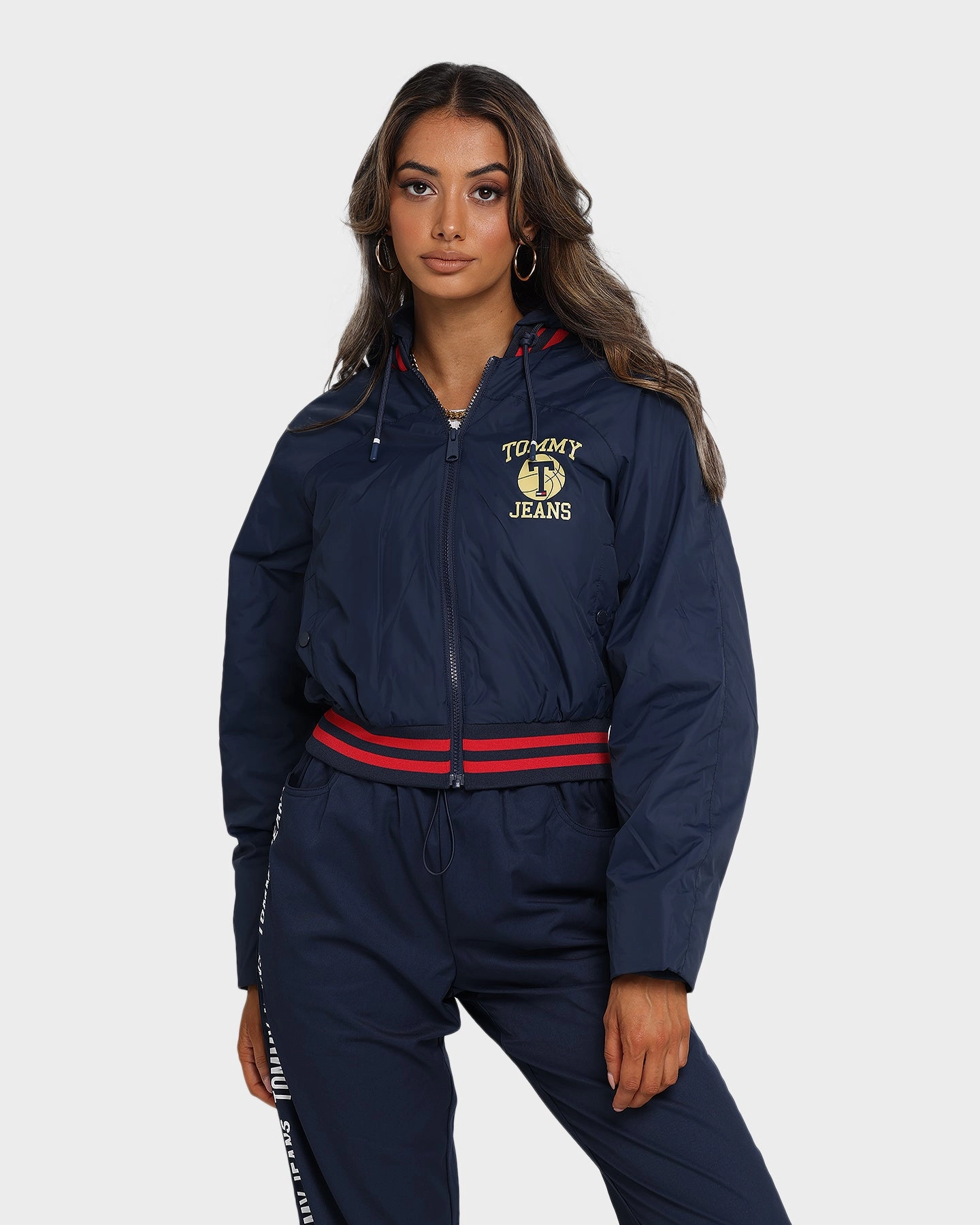 Tommy Jeans Women's Detachable Hood Bomber Jacket Twilight Navy Soft Seasonal Wear