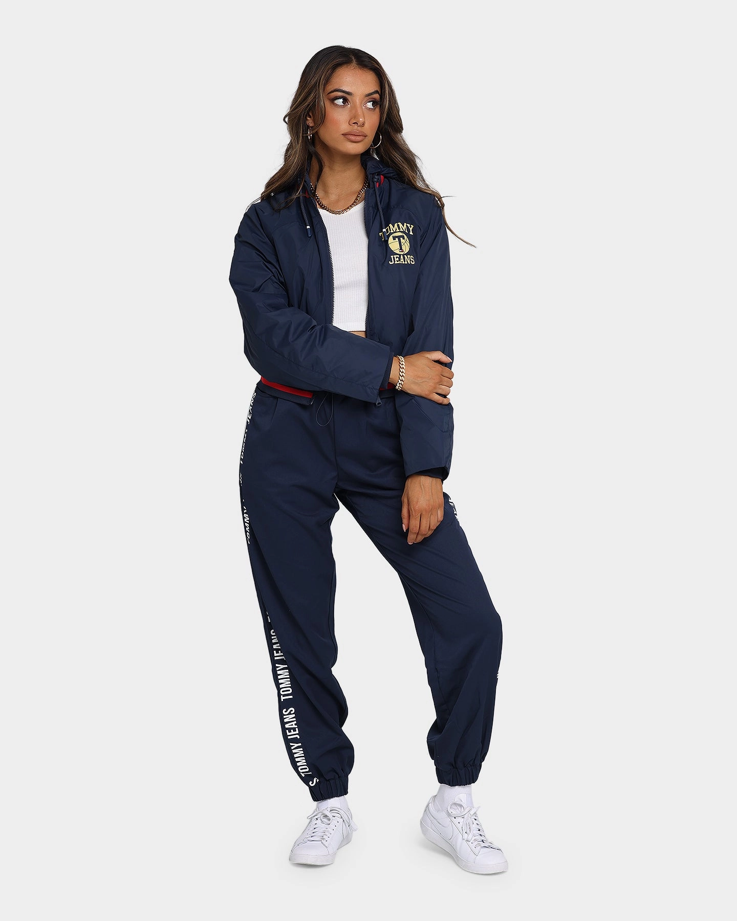 Zipper Closure Tommy Jeans Women's Detachable Hood Bomber Jacket Twilight Navy