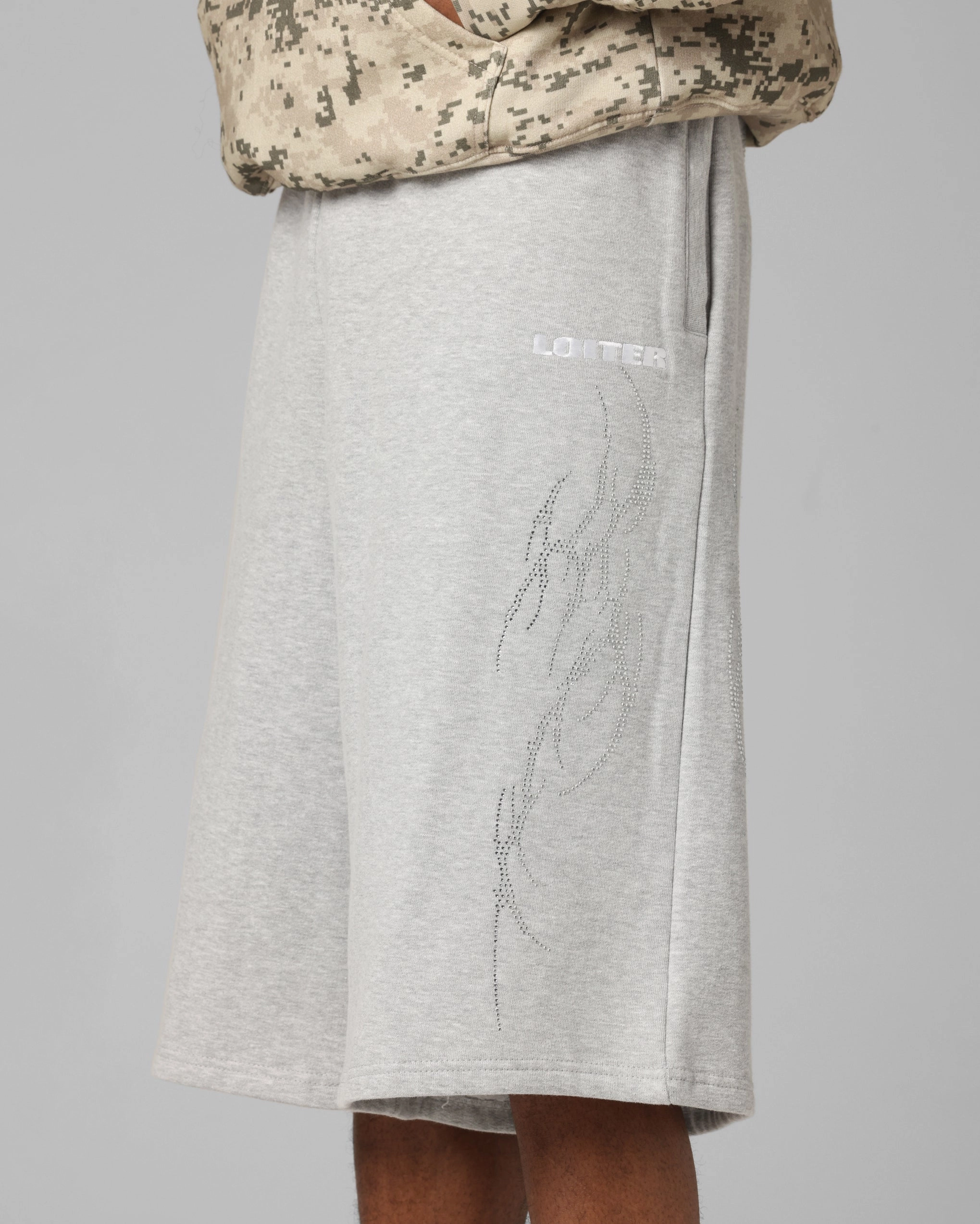 Soft Elastic sophisticated appearance Loiter Opaque Sweat Shorts Grey