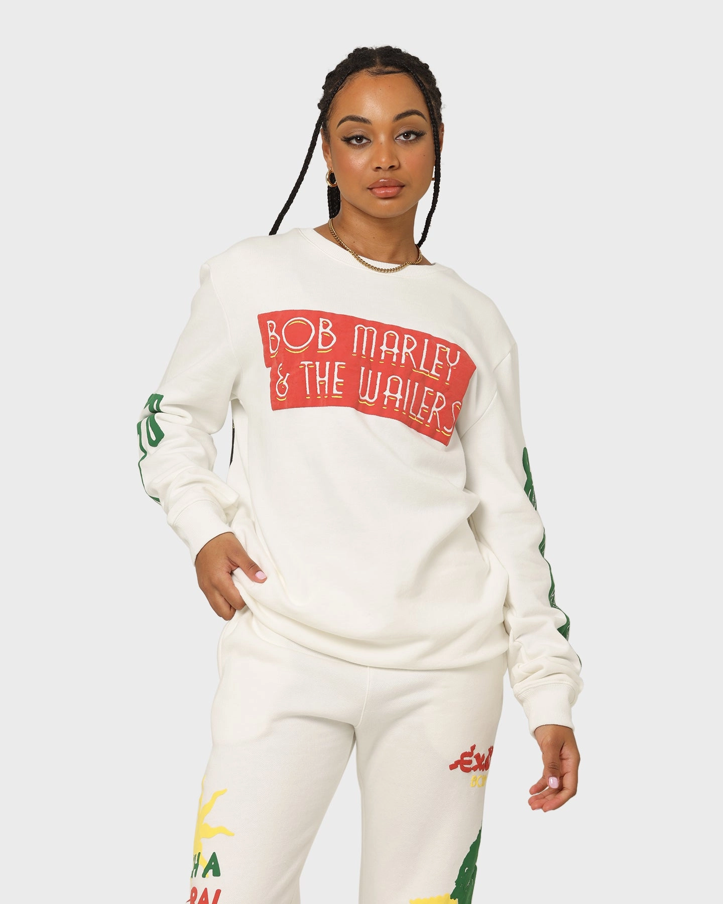 High Density Cotton Stylish Wear Bob Marley The Wailers Exodus Crewneck Off White