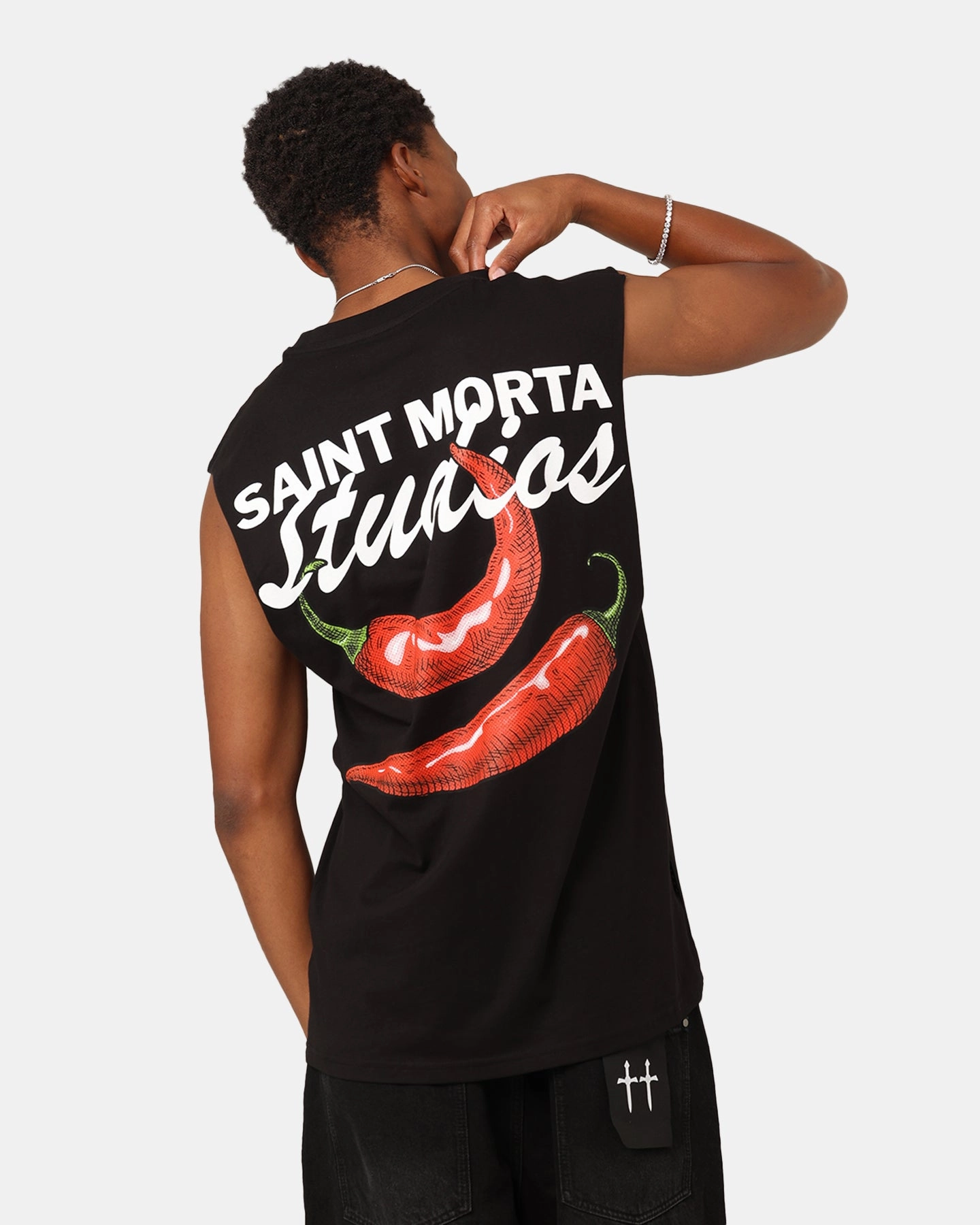Effortless Style UPF Rated Fabric Saint Morta Chilli Fusion Muscle T-Shirt Black