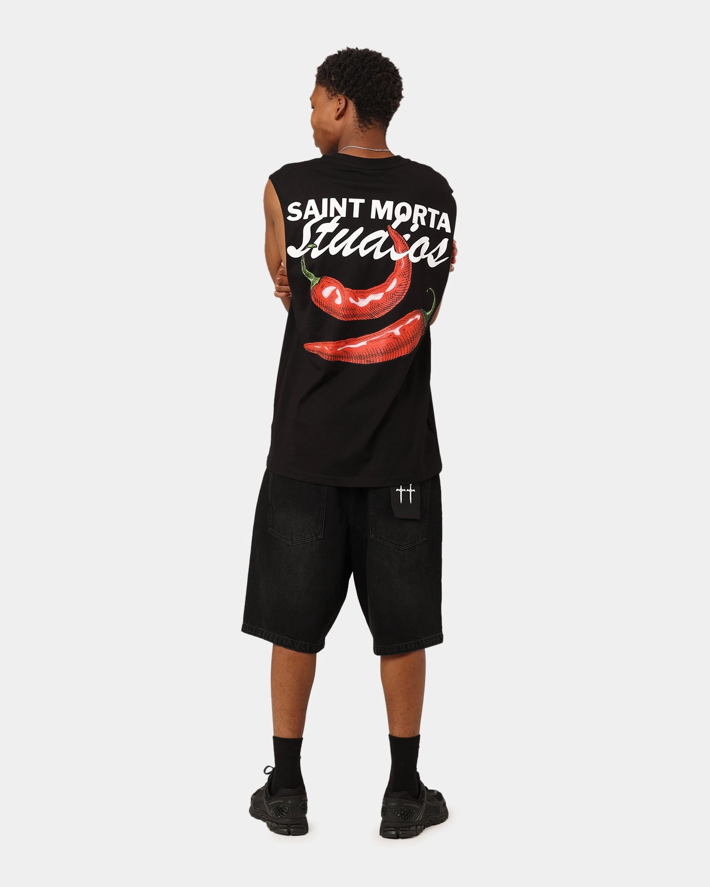 Saint Morta Chilli Fusion Muscle T-Shirt Black Reinforced Shoulders Trendy Tops